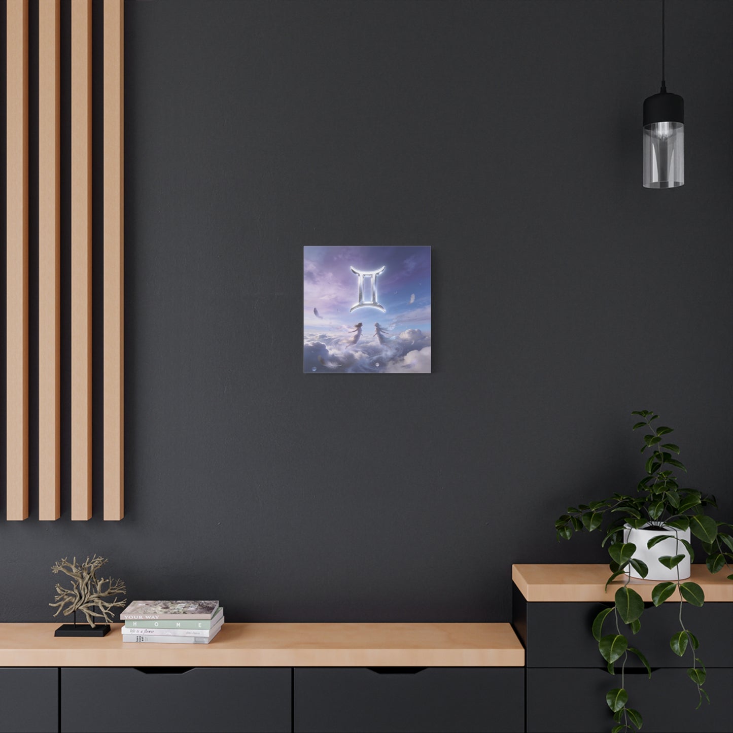Gemini Zodiac Canvas Art Print - Glowing Twin Symbol, Ethereal Sky Illustration - Dreamy Celestial Typography Style - Cotton Canvas Decor For Bedroom, Living Space, Meditation Room - Office Wall Art