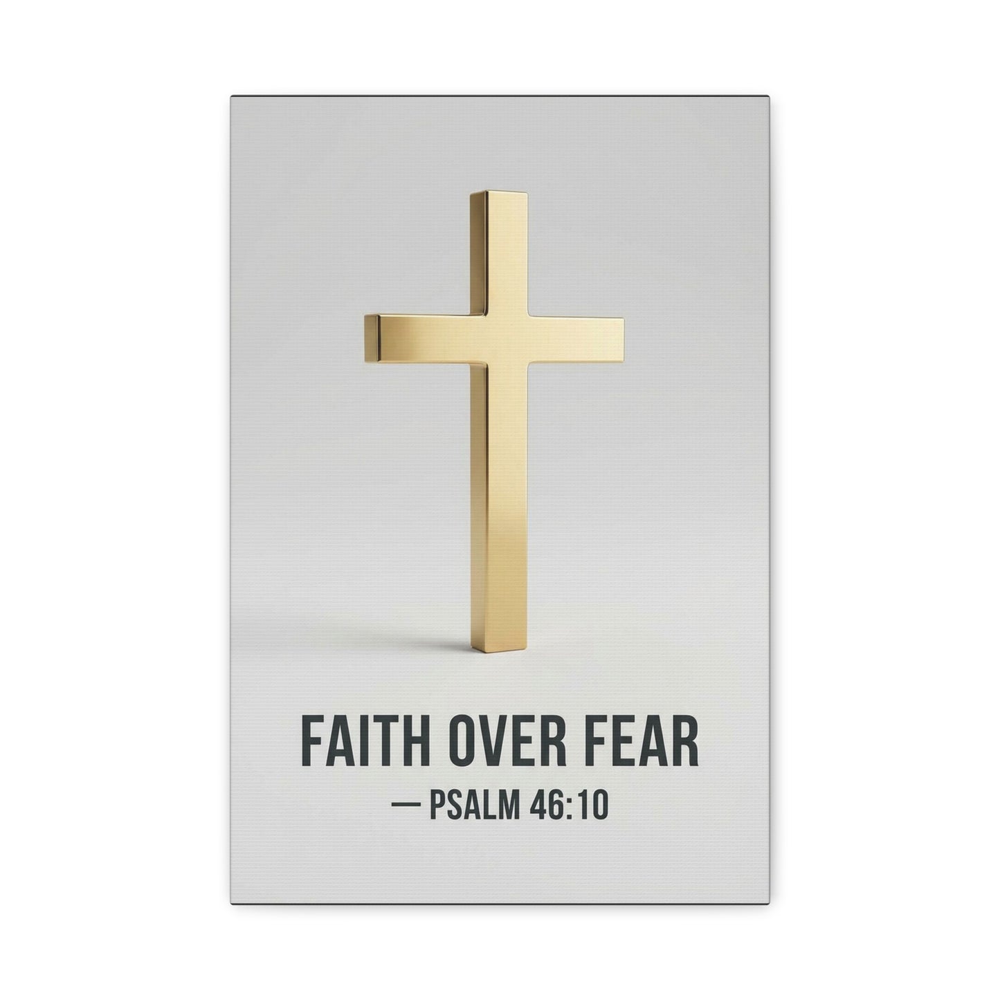 "Faith Over Fear" Psalm 46:10 Cross Canvas Wall Art - Gold Christian Scripture Print, Minimalist Religious Wall Decor - Modern Bedroom Home Decoration - Bedroom Home Decoration - Cozy Reading Nook Art