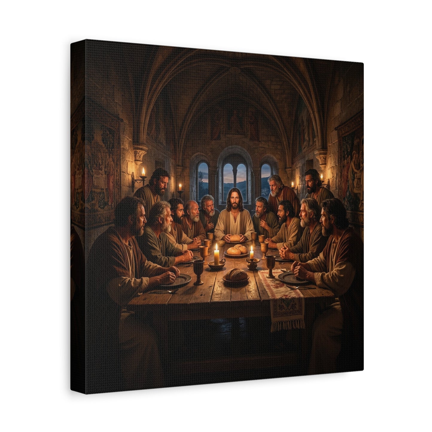 Jesus Christ Last Supper Canvas Wall Art - Apostles At Candlelit Table, Christian Wall Decor - Matte Cotton Print Religious Home Decoration - Traditional Living Room Office - Bedroom Home Decoration