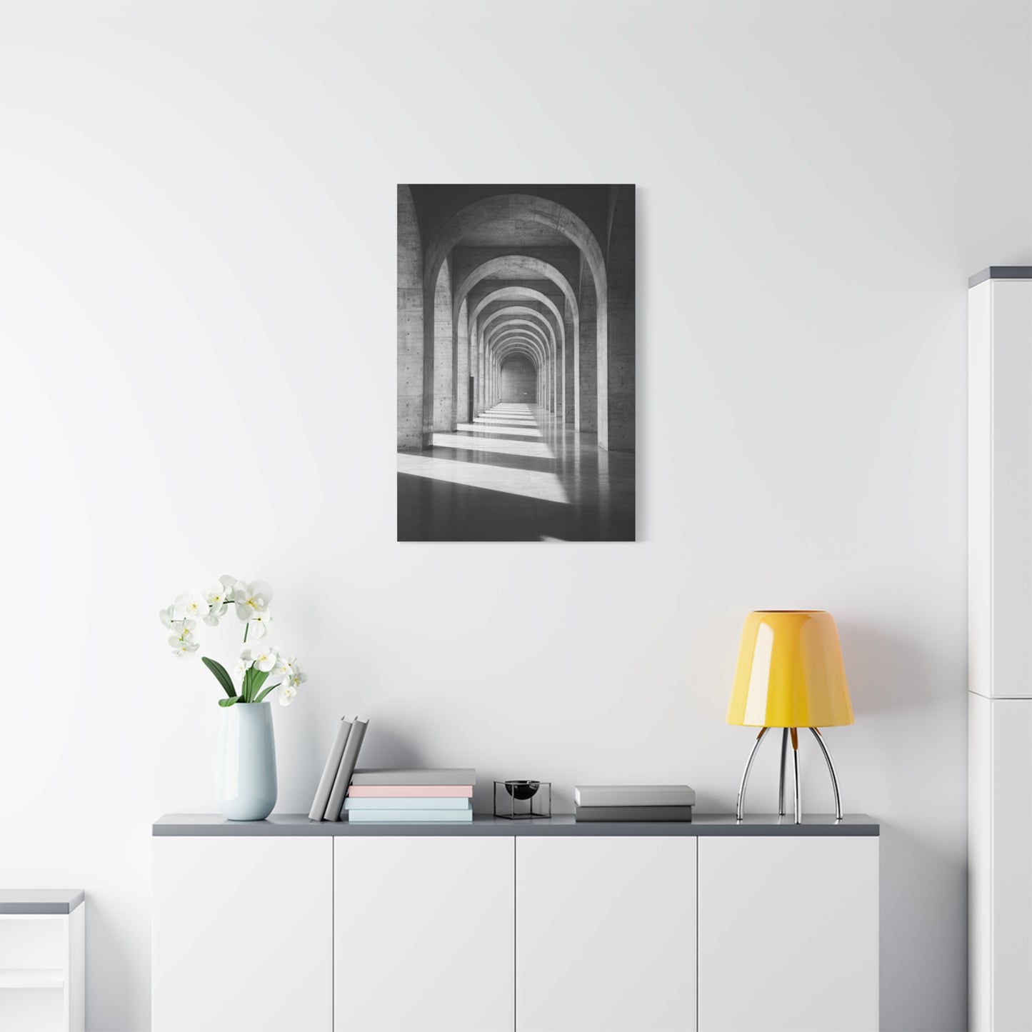 Black And White Arched Hallway Canvas Wall Art - Minimalist Architecture Art Print, Modern Concrete Corridor Interior, Contemporary Living Room Wall Decor Office Art - Bedroom Home Decoration