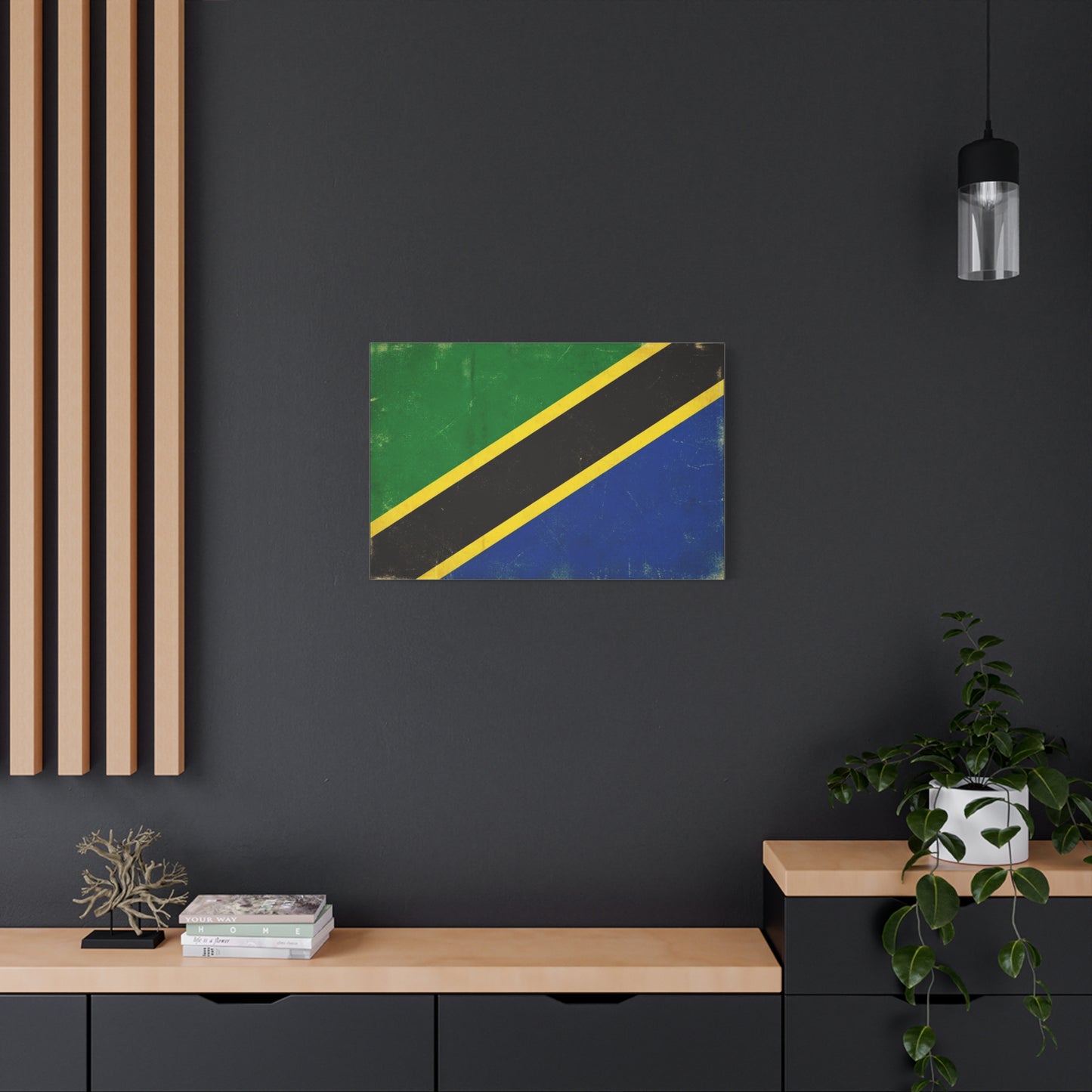 Tanzania Flag Canvas Wall Art - Vintage National Flag Print, Patriotic Blue Green Black Gold Design - Distressed Country Decor - Living Room Home Decoration, Office Accent - Living Room Wall Decor