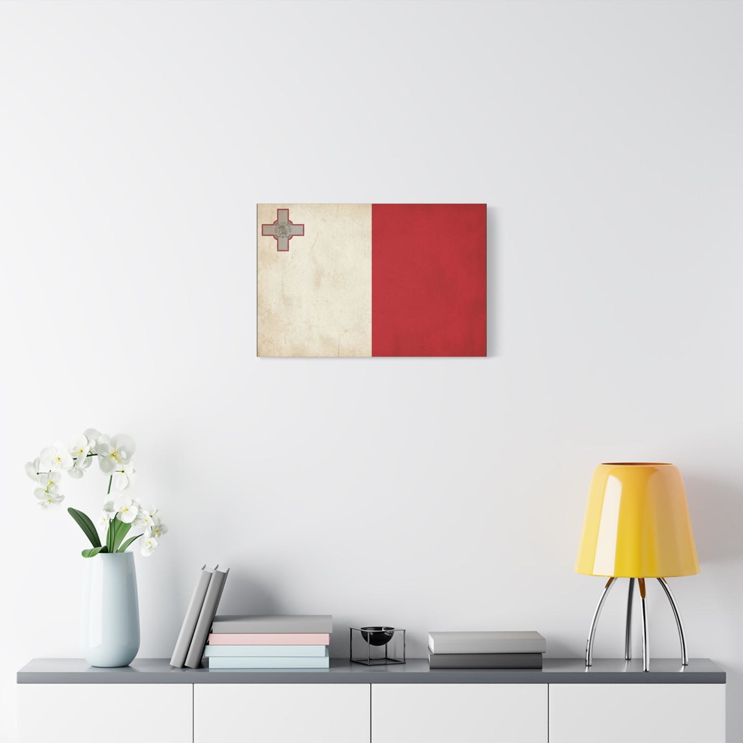 Malta Flag Canvas Wall Art - Vintage Maltese Cross National Banner Print - Red And White Patriotic Decor, Matte Finish Canvas, Living Room Wall Decor, Office Art Accent - Bedroom Home Decoration