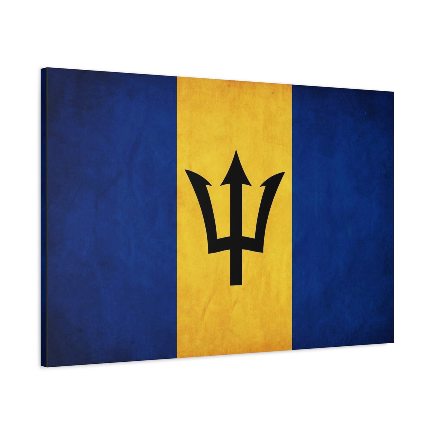 Barbados Flag Canvas Wall Art - Blue Gold Trident National Print, Caribbean Island Decor - Matte Cotton Artwork - Living Room Wall Decor, Office Accent - Bedroom Home Decoration - Ready to Hang
