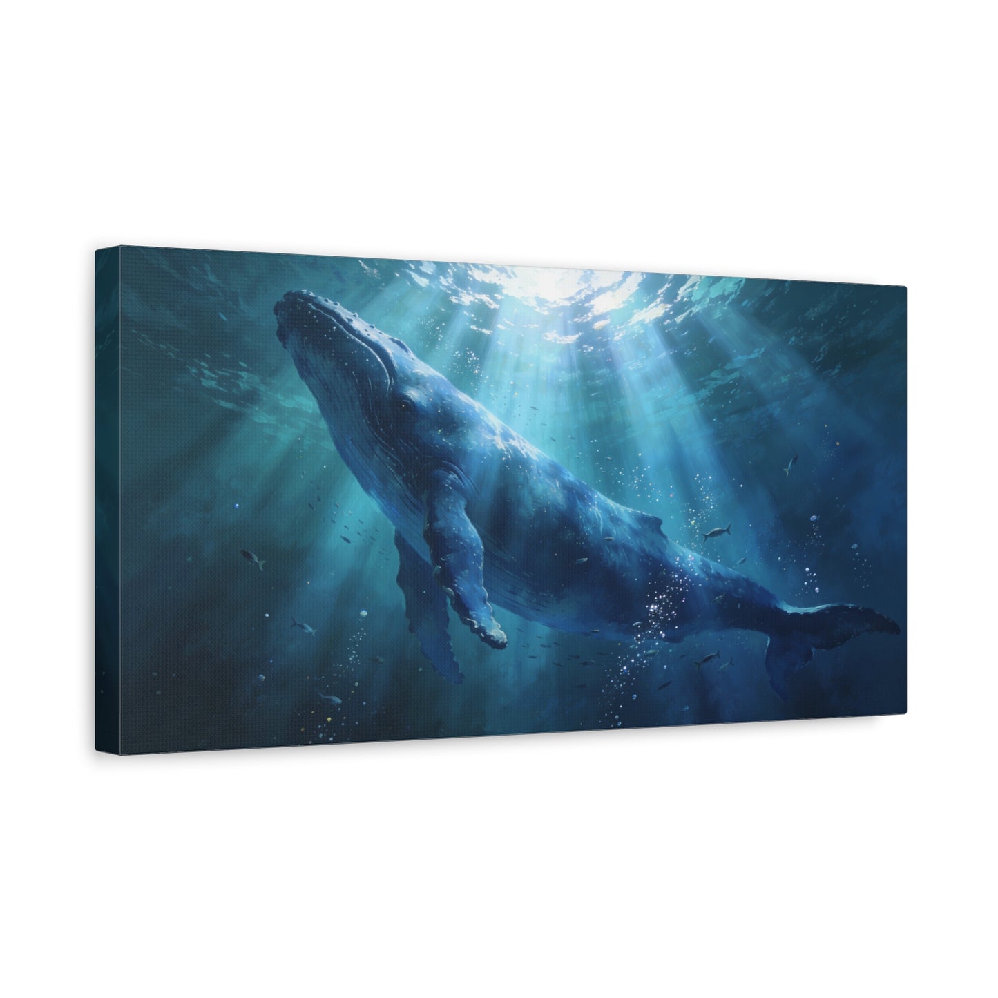 Humpback Whale Canvas Wall Art - Underwater Ocean Wildlife Scene, Blue Marine Decor - Matte Cotton Art Print - Contemporary Coastal Style - Living Room Wall Decor Bedroom Decoration - Ready to Hang
