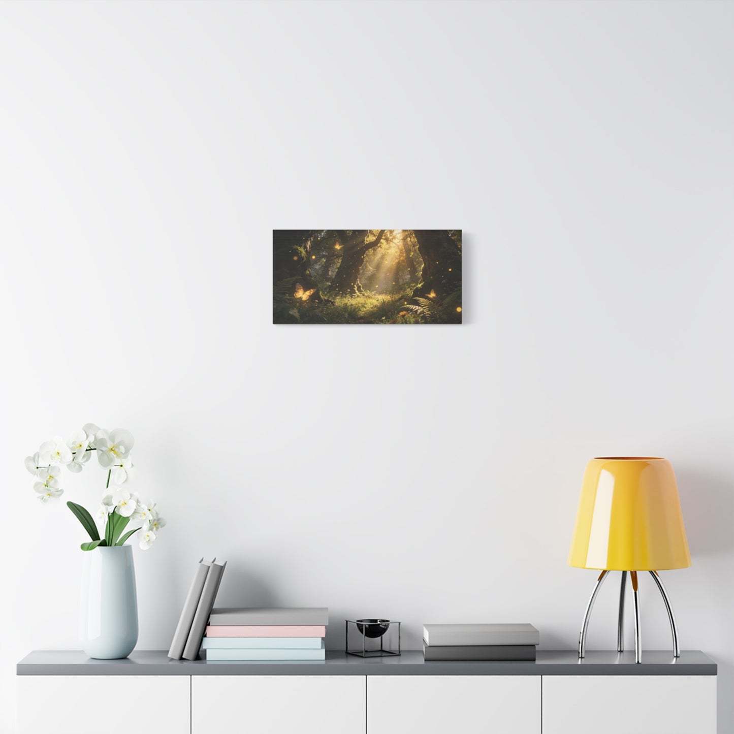 Enchanted Forest Canvas Wall Art - Sunlit Butterflies, Woodland Glade Scene - Matte Cotton Canvas Print - Fantasy Nature Style - Living Room Wall Decor, Bedroom Home Decoration - Cozy Reading Nook Art