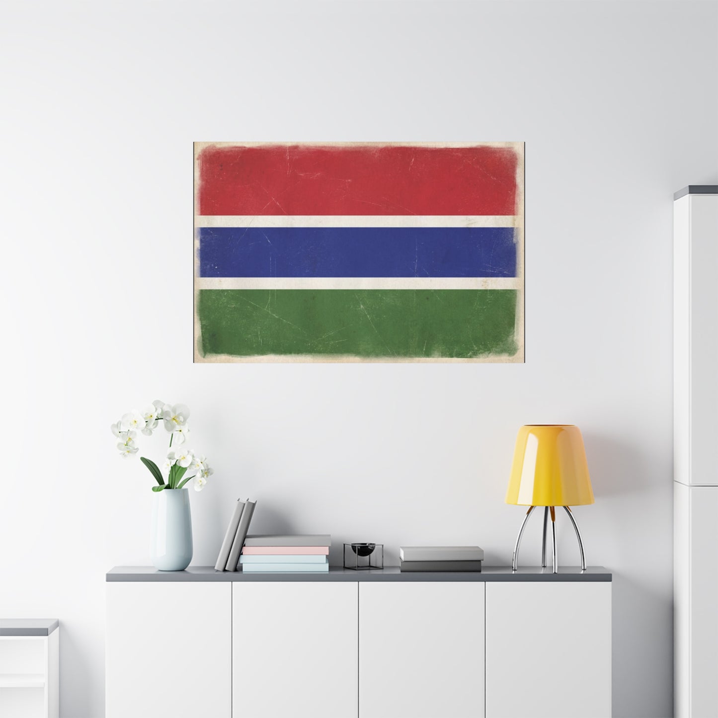 Gambia Flag Canvas Wall Art - Vintage Distressed National Banner Print - Red Blue Green Stripe Design, Patriotic Decor, Cultural Home Decoration For Living Room Bedroom Office - Living Room Wall Decor