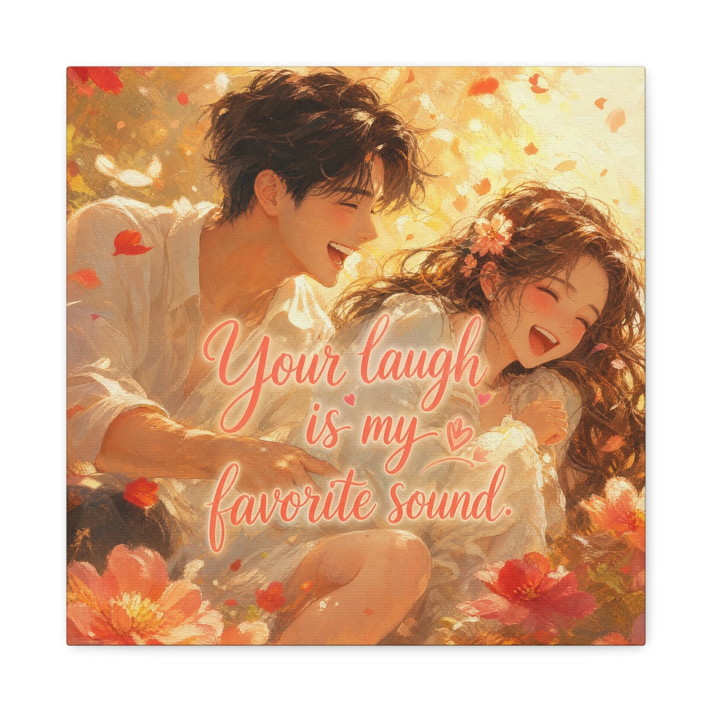 "Your Laugh Is My Favorite Sound" Romantic Couple Canvas Wall Art - Floral Love Quote Print - Warm Golden Painterly Style - Bedroom Wall Decor, Living Room Home Decoration - Bedroom Home Decoration