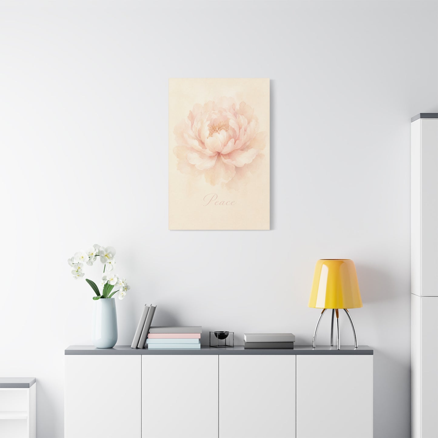 "Peace" Peony Canvas Wall Art - Blush Floral Watercolor Print, Minimalist Bedroom Home Decoration, Soft Botanical Wall Decor, Nursery Accent - Bedroom Home Decoration - Modern Farmhouse Style