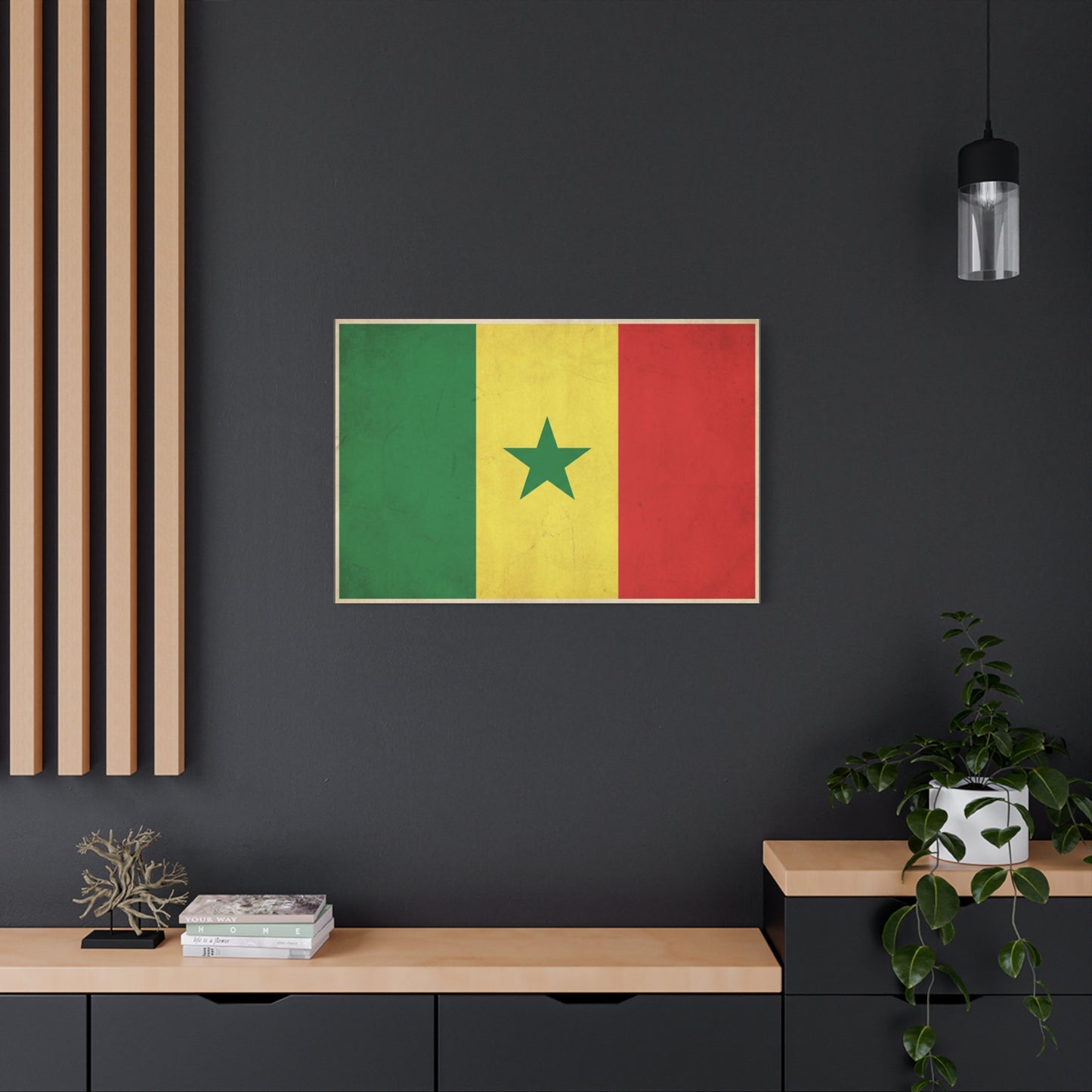 Senegal Flag Canvas Wall Art - Vintage National Pride Decor, Green Yellow Red Star Print - Cultural Heritage Style, Living Room Wall Decor, Bedroom Home Decoration - Ready to Hang - Ready to Hang
