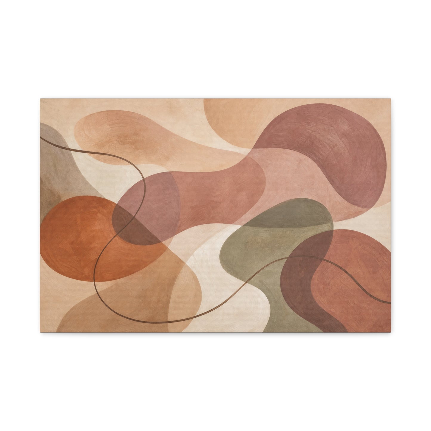 Abstract Geometric Canvas Wall Art - Earth Tone Modern Curved Shapes, Minimalist Neutral Composition - Contemporary Matte Canvas Print - Living Room Wall Decor, Bedroom Home Decoration - Ready to Hang