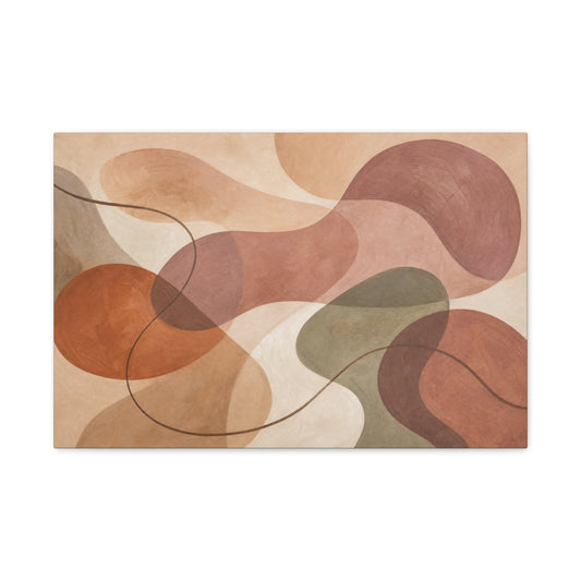 Abstract Geometric Canvas Wall Art - Earth Tone Modern Curved Shapes, Minimalist Neutral Composition - Contemporary Matte Canvas Print - Living Room Wall Decor, Bedroom Home Decoration - Ready to Hang