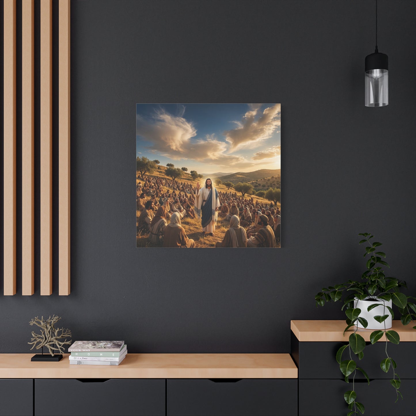 Jesus Teaching Multitude Canvas Wall Art - Biblical Hillside Sermon Scene, Christian Wall Decor - Matte Cotton Print, Traditional Style - Living Room Home Decoration, Office Art - Ready to Hang