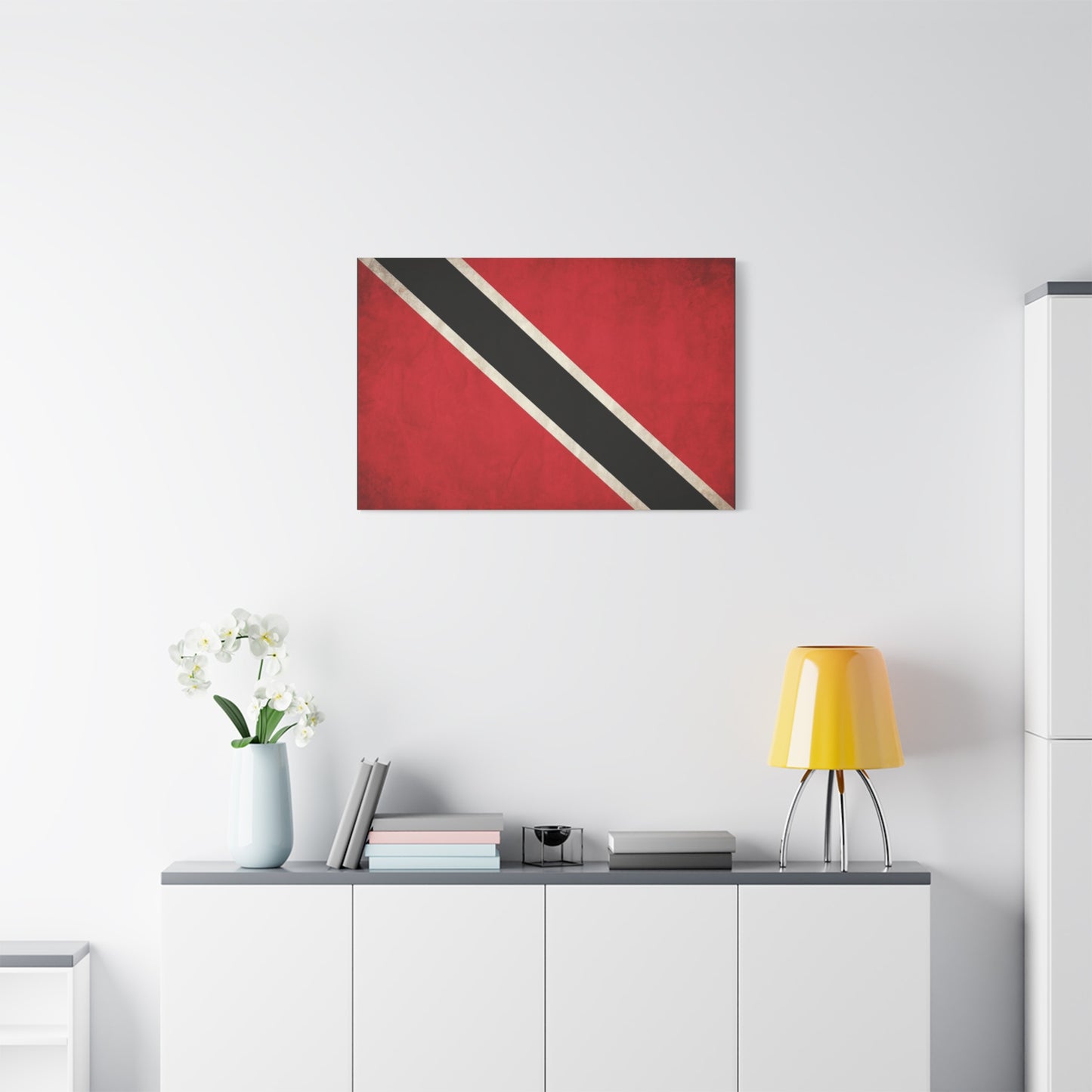 Trinidad And Tobago Flag Canvas Wall Art - Vintage National Pride Decor, Red Black White Graphic Print - Cultural Heritage Style - Living Room Wall Decor - Bedroom Home Decoration - Ready to Hang