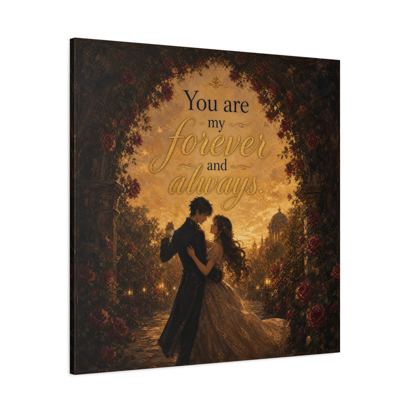 "You Are My Forever And Always." Romantic Couple Canvas Wall Art - Vintage Rose Arch Sunset Quote Print - Bedroom Home Decoration - Living Room Wall Decor - Bedroom Home Decoration - Ready to Hang