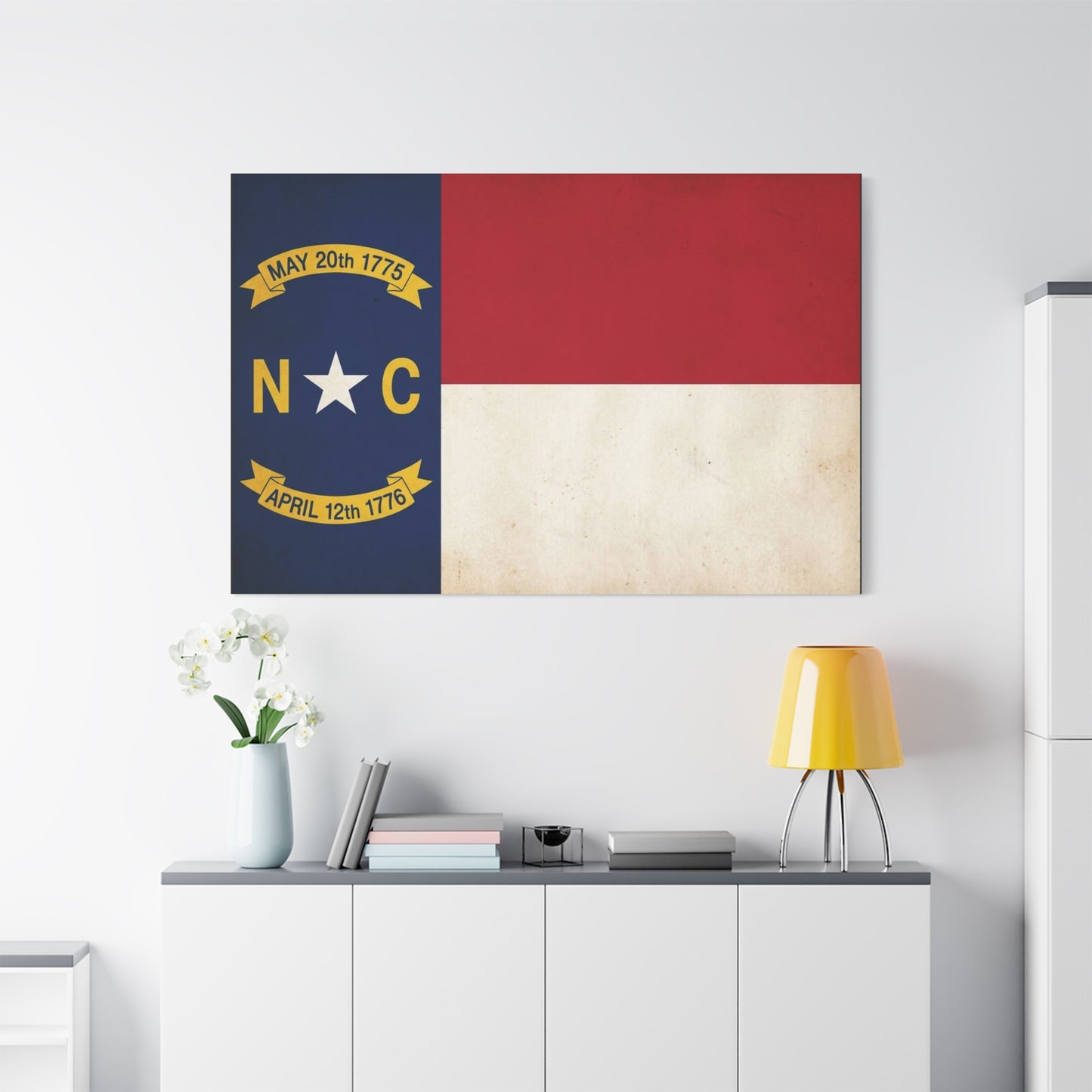 North Carolina State Flag Canvas Wall Art - "May 20th 1775" "April 12th 1776" Vintage Patriotic Print - Rustic Americana Decor - Living Room Home Decoration, Office Wall Accent - Ready to Hang