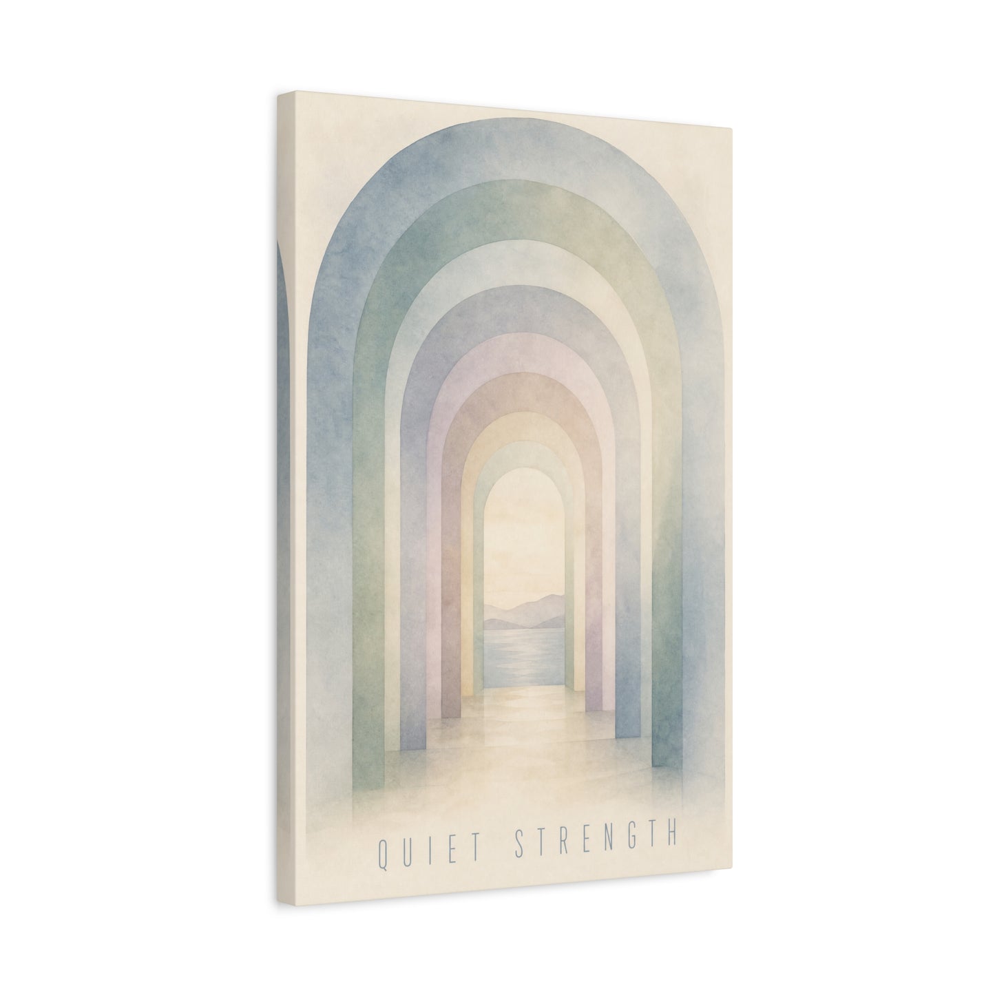 "Quiet Strength" Rainbow Arch Canvas Wall Art - Pastel Abstract Landscape Print, Minimalist Boho Home Decor - Serene Bedroom Wall Hanging, Nursery Room Decoration, Meditation Space - Ready to Hang
