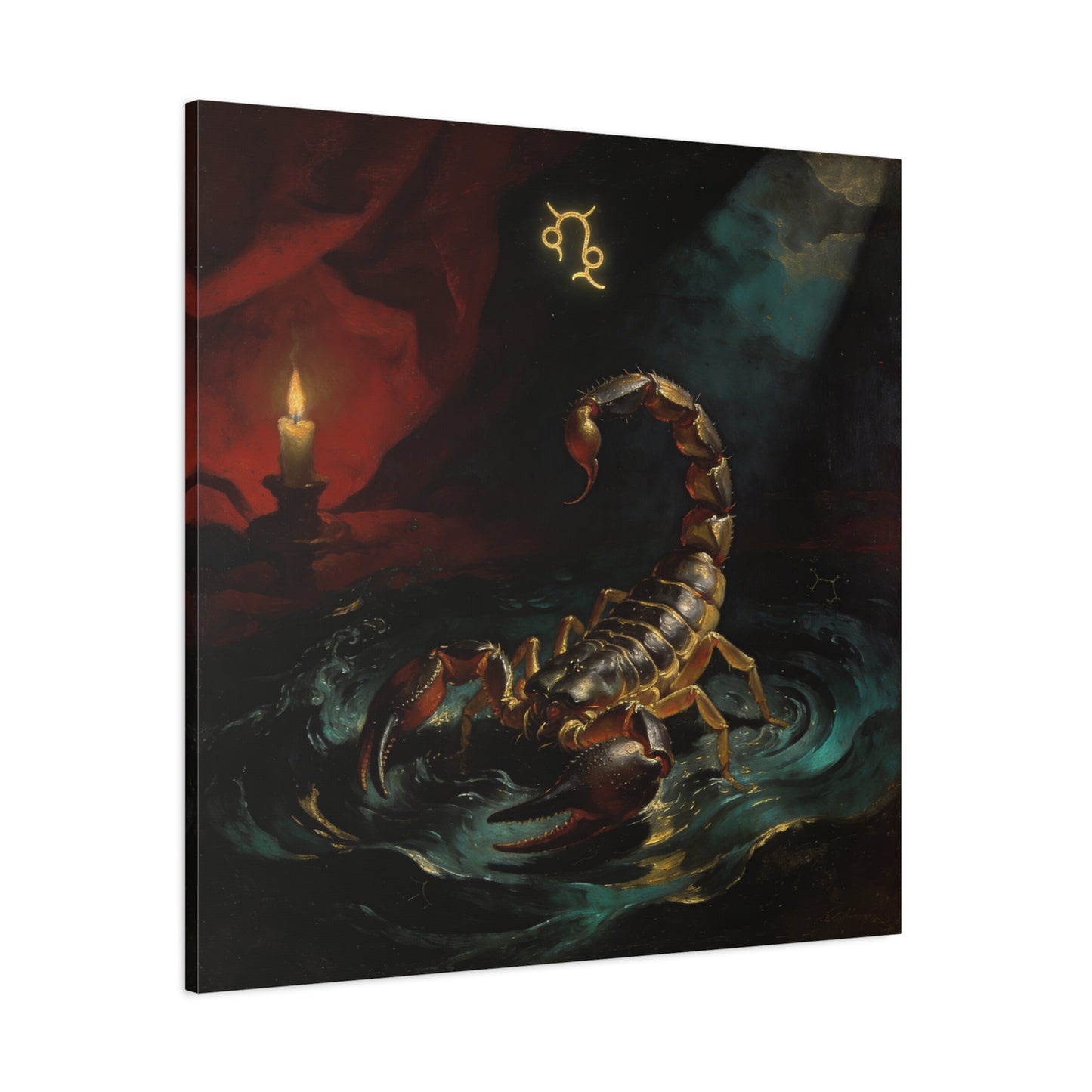 Scorpion Zodiac Canvas Wall Decor - Candlelit Astrology Painting, Dark Vintage Gothic Print - Matte Cotton Canvas, Mysterious Maximalist Style - Bedroom Decoration, Study Accent - Office Wall Art