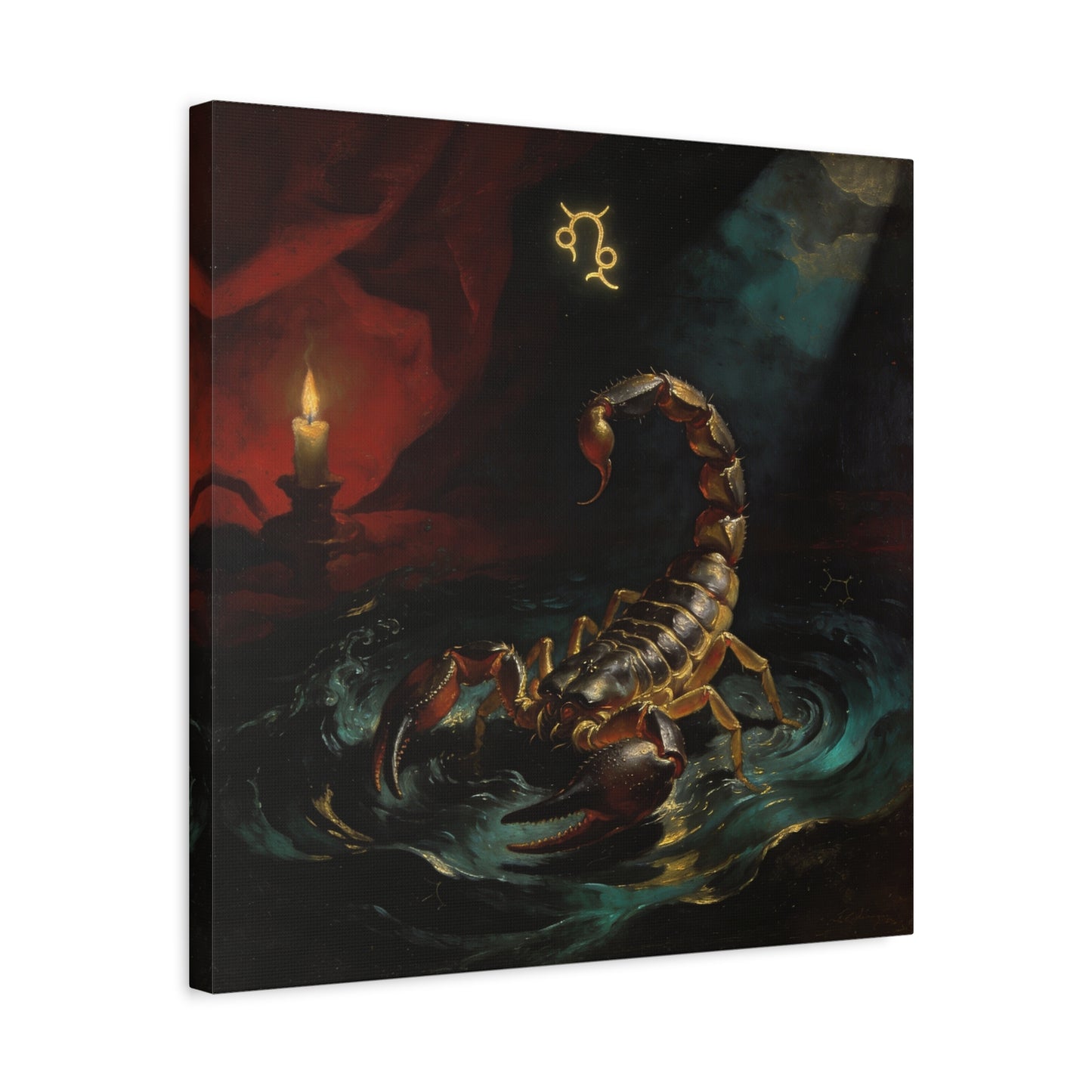 Scorpion Zodiac Canvas Wall Decor - Candlelit Astrology Painting, Dark Vintage Gothic Print - Matte Cotton Canvas, Mysterious Maximalist Style - Bedroom Decoration, Study Accent - Office Wall Art