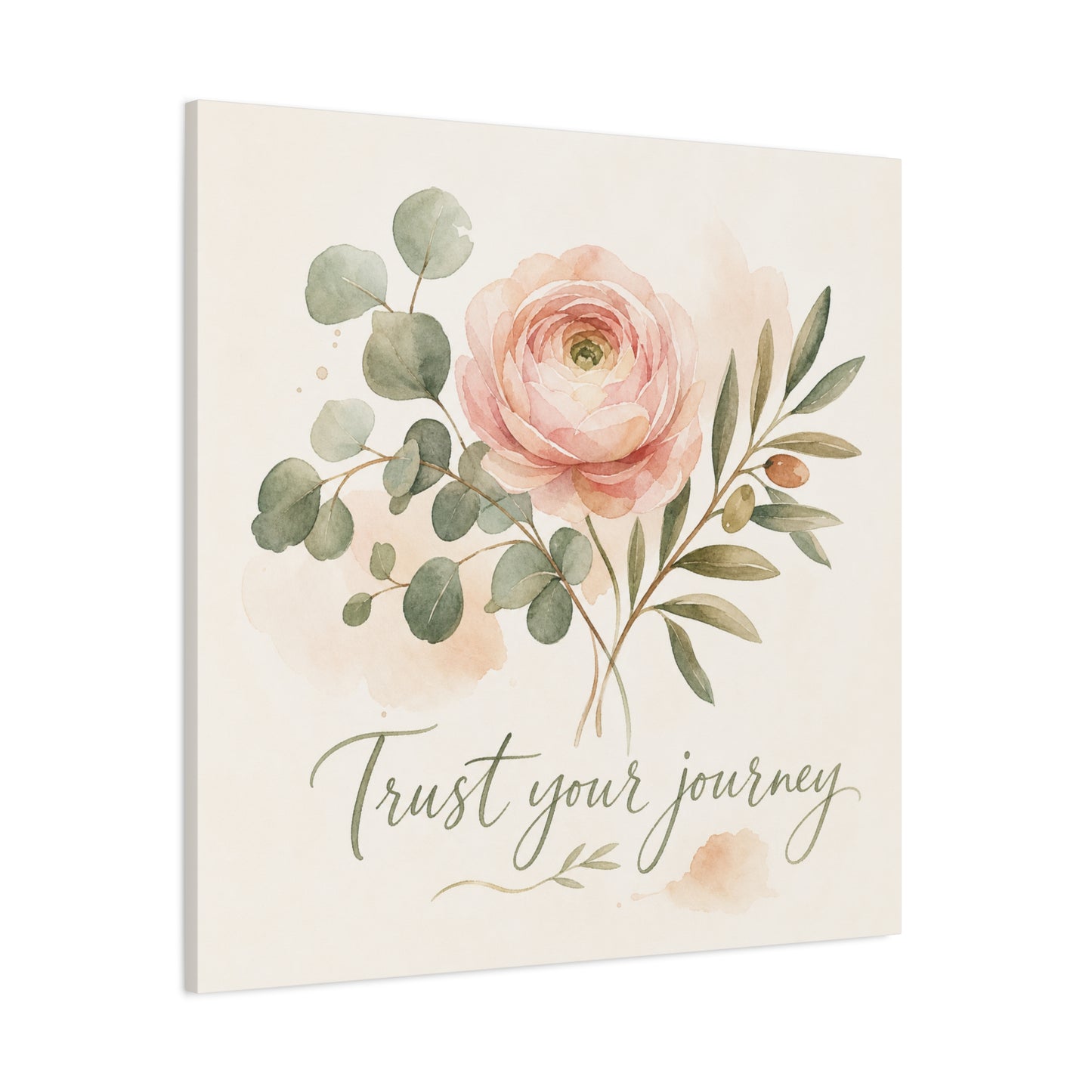 "Trust Your Journey" Floral Canvas Wall Art - Blush Rose, Eucalyptus Botanical Watercolor - Inspirational Home Decor - Bedroom Wall Hanging, Modern Farmhouse Style, Office Accent - Ready to Hang