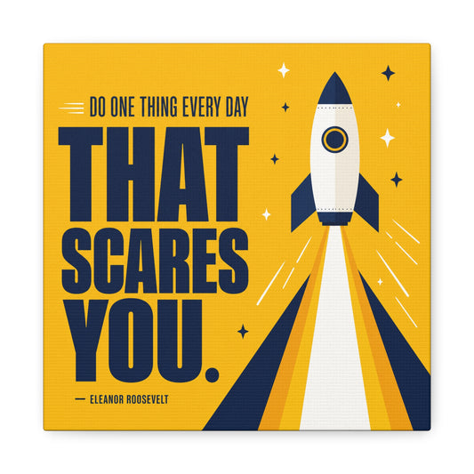 "Do One Thing Every Day That Scares You." Rocket Canvas Wall Art - Motivational Typography Space Decor - Modern Yellow Quote Print - Kids Bedroom Wall Decor, Playroom Home Decoration - Ready to Hang