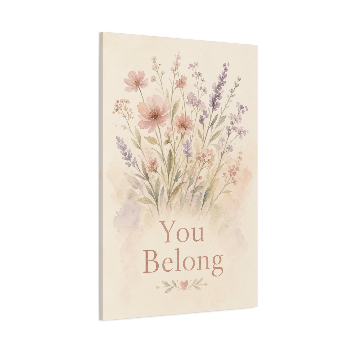 "You Belong" Floral Canvas Wall Art - Watercolor Wildflower Quote Print, Pink Lavender Botanical Decor - Inspirational Bedroom Home Decoration, Nursery Wall Hanging - Bedroom Home Decoration