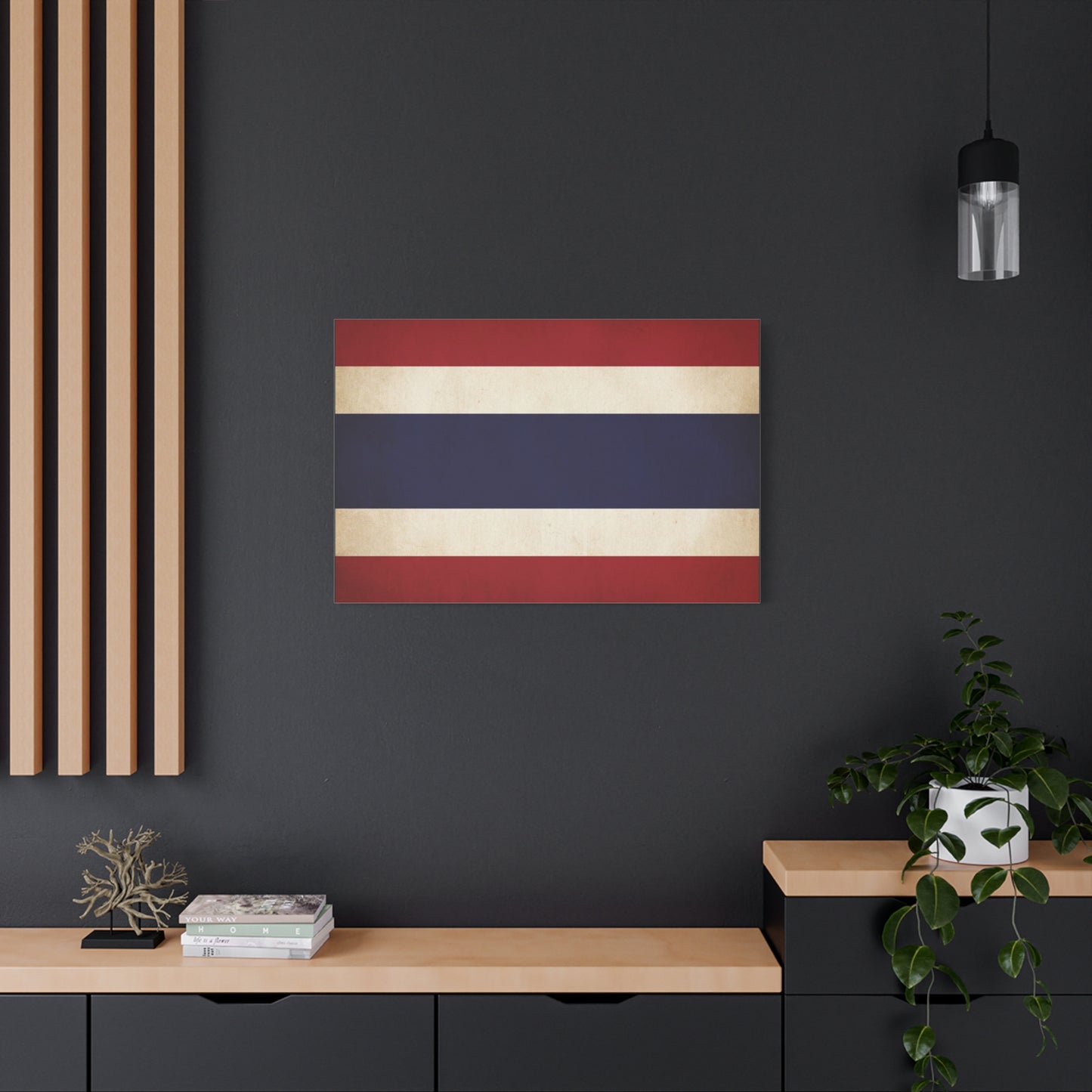 Thailand Flag Canvas Wall Art - Vintage Thai Tricolor Stripe Print, Minimalist Patriotic Decor - Matte Cotton Look - Living Room Wall Decor, Bedroom Home Decoration, Office Art - Ready to Hang