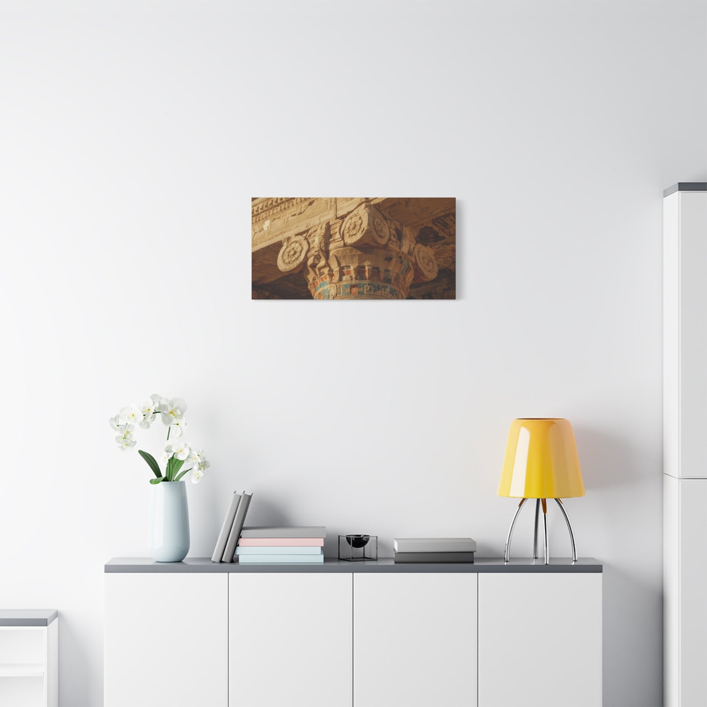 Ancient Egyptian Temple Column Canvas Wall Art - Architectural Art Print, Sandstone Carved Capital, Warm Desert Tones, Traditional Style - Living Room Wall Decor - Bedroom Home Decoration
