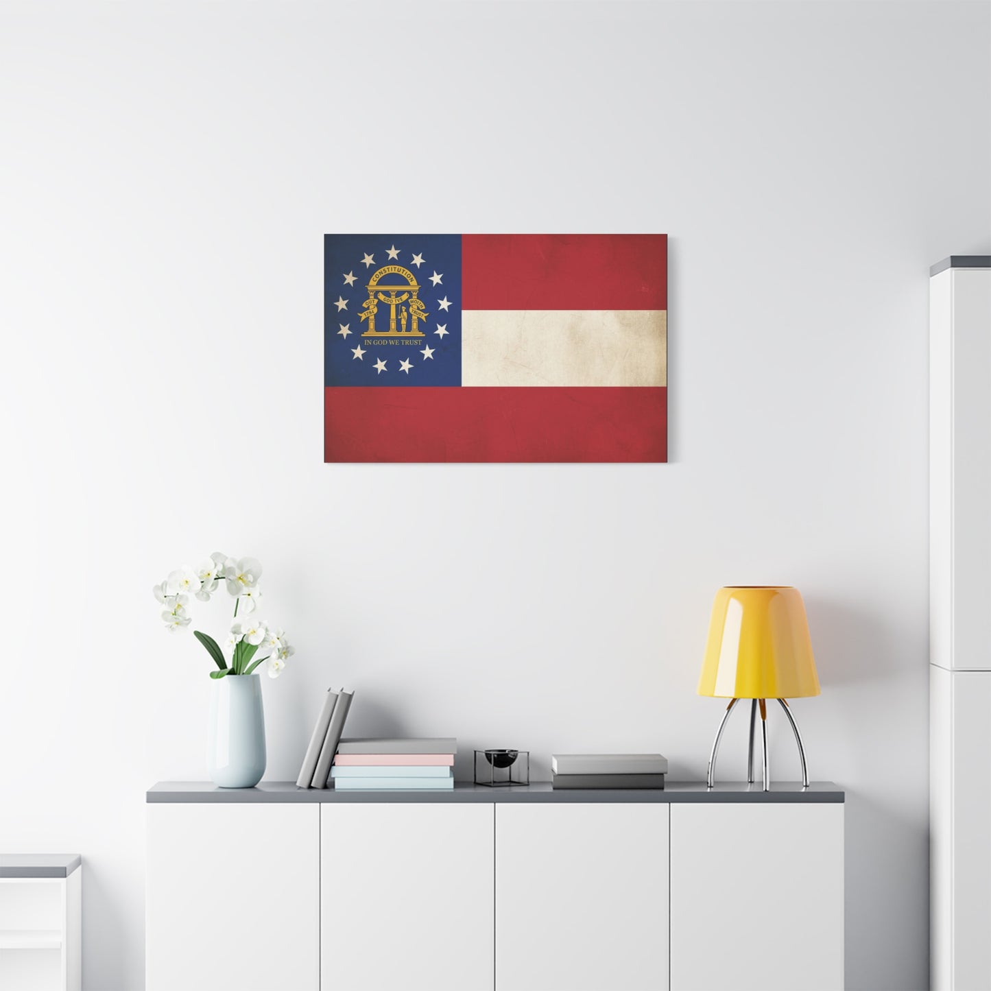 "In God We Trust" Georgia State Flag Canvas Wall Art - Vintage Patriotic Flag Print, Rustic Americana Decor, Georgia Pride Home Decoration, Living Room Wall Decor - Ready to Hang - Ready to Hang