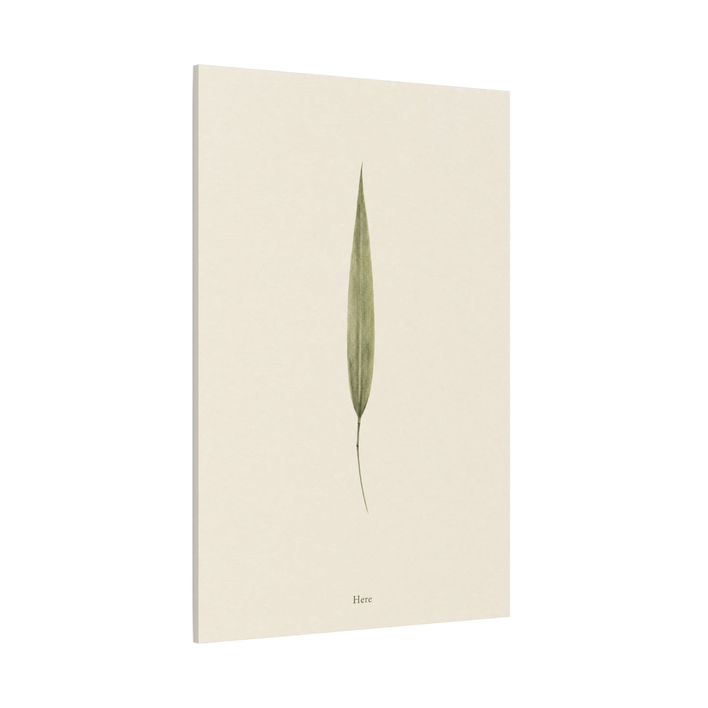 "Here" Minimalist Botanical Canvas Wall Art - Single Green Leaf Print, Neutral Contemporary Nature Decor - Cotton Art Print For Bedroom Living Room, Japandi Home Decoration - Living Room Wall Decor