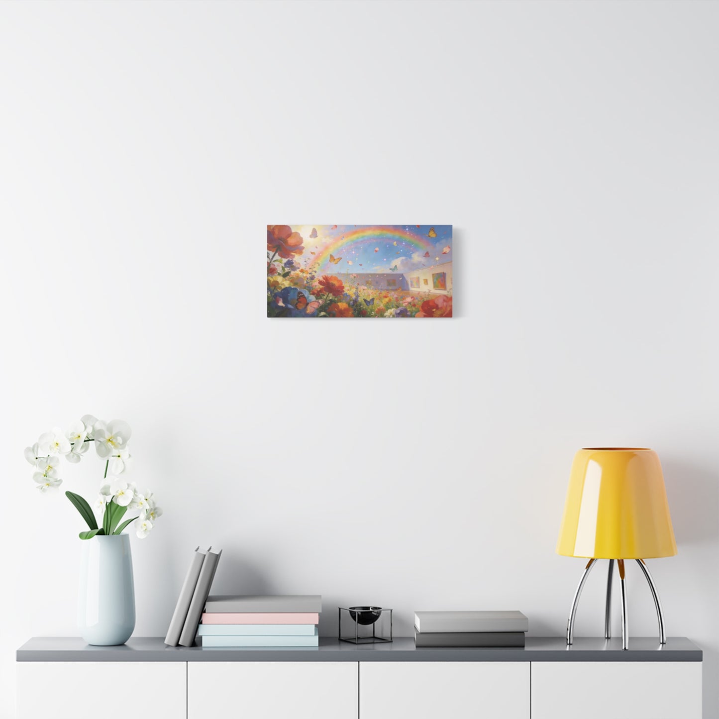 Rainbow Wildflower Butterfly Canvas Wall Art - Dreamy Floral Garden Painting, Matte Finish Canvas Print - Contemporary Style, Living Room Wall Decor, Bedroom Home Decoration - Bedroom Home Decoration