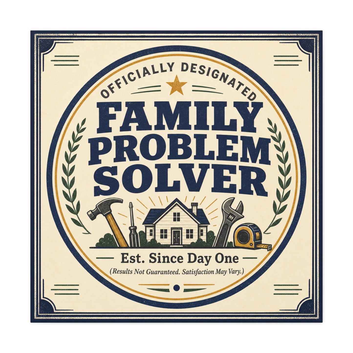 "Officially Designated Family Problem Solver" Canvas Wall Art - Vintage Typography Home Sign, Rustic Farmhouse Style, Humorous Quote Print, Living Room Wall Decor - Ready to Hang - Ready to Hang
