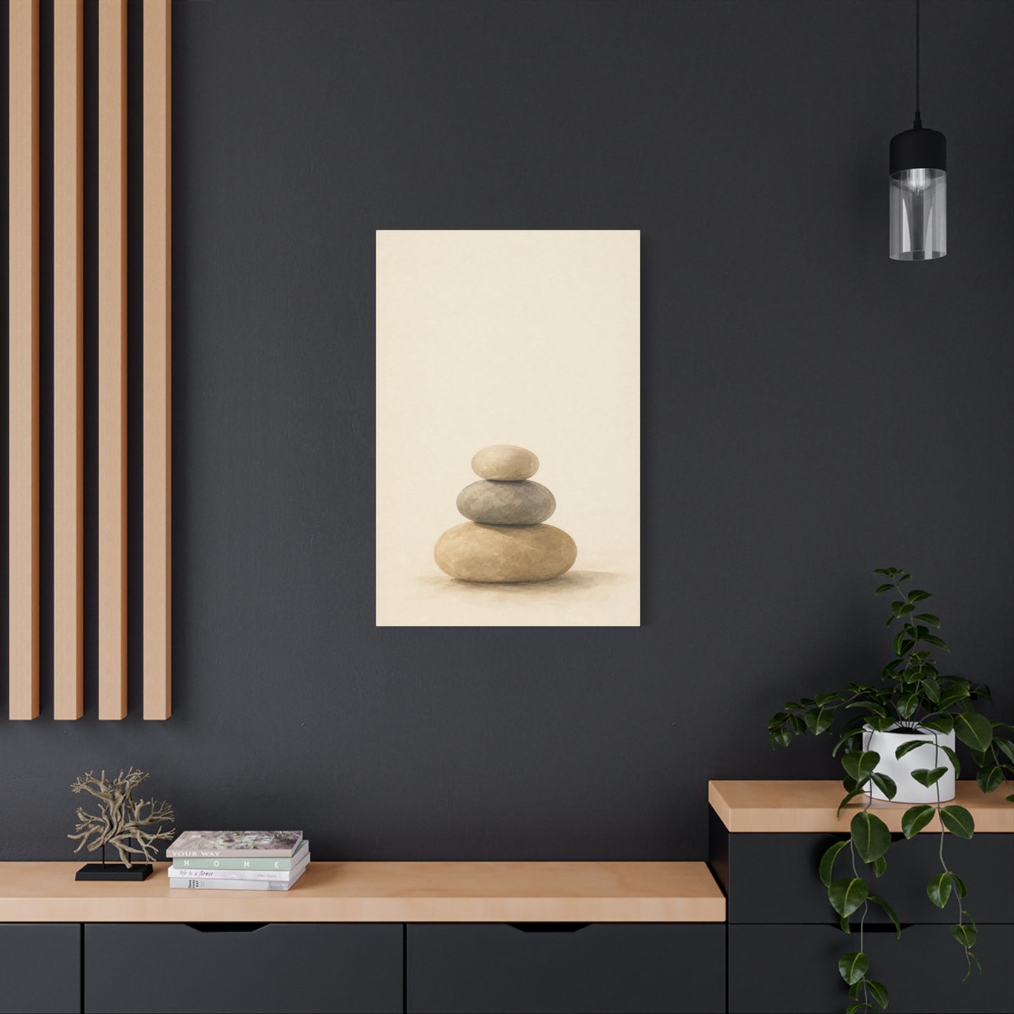 Stacked Zen Stones Canvas Wall Art - Minimalist Neutral Balance Painting, Calming Cotton Canvas Print - Contemporary Spa Style - Bedroom Wall Decor, Meditation Space Accent - Bedroom Home Decoration