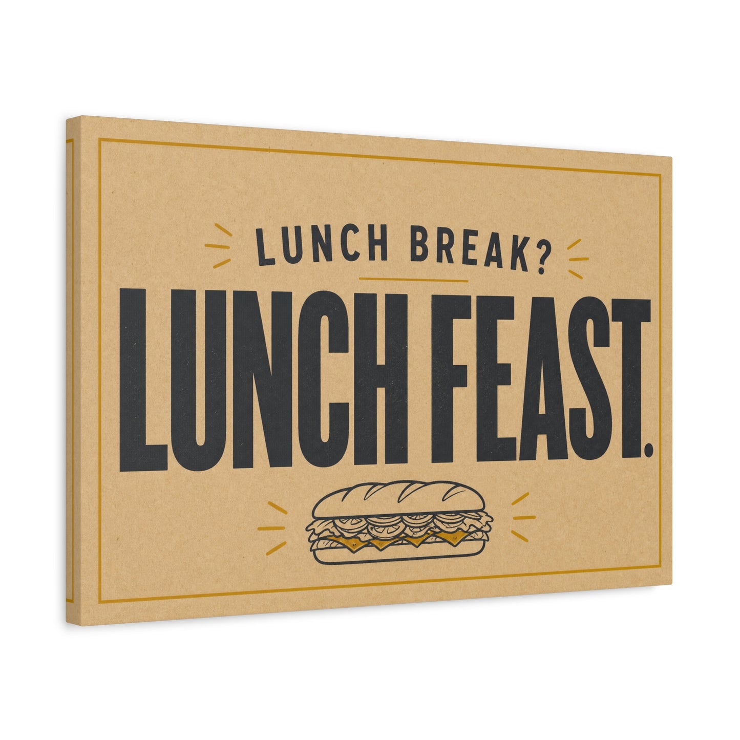 "Lunch Break Lunch Feast." Typography Canvas Wall Art - Vintage Humor Decor - Retro Deli Sandwich Illustration - Farmhouse Accent - Office Breakroom Wall Hanging - Ready to Hang - Sandwich Shop Sign