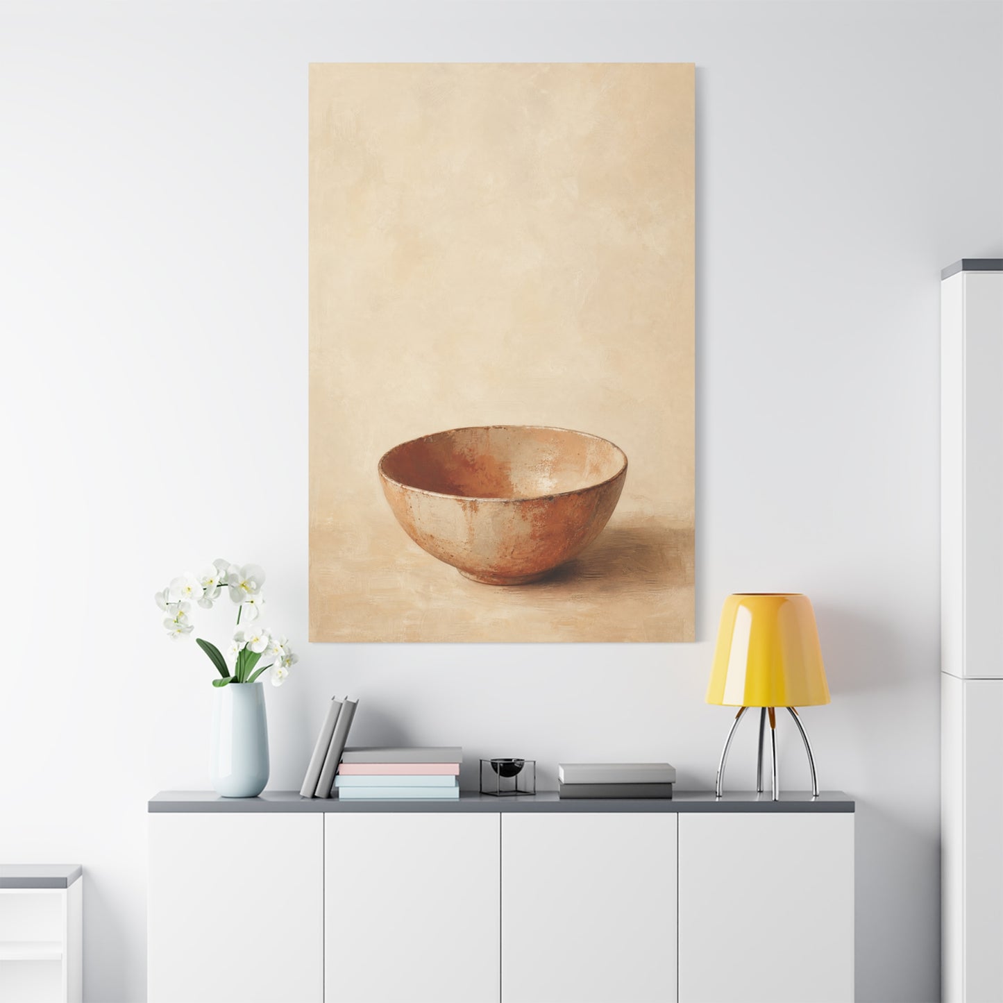 Rustic Ceramic Bowl Canvas Wall Art - Minimalist Still Life Neutral Beige Cotton Print - Contemporary Kitchen Wall Decor, Dining Room Accent, Modern Farmhouse Home Decoration - Bedroom Home Decoration