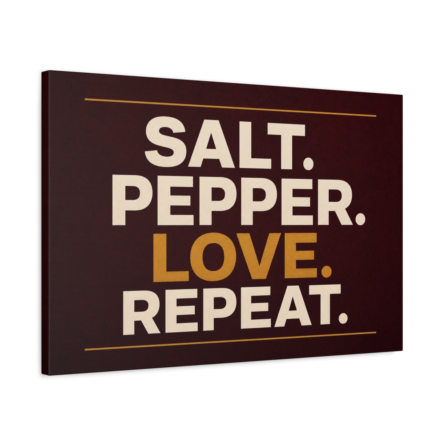 "Salt. Pepper. Love. Repeat." Typography Canvas Wall Art - Kitchen Quote Wall Decor, Modern Farmhouse Home Decoration, Brown And Gold Minimalist Canvas Print For Dining Room - Bedroom Home Decoration