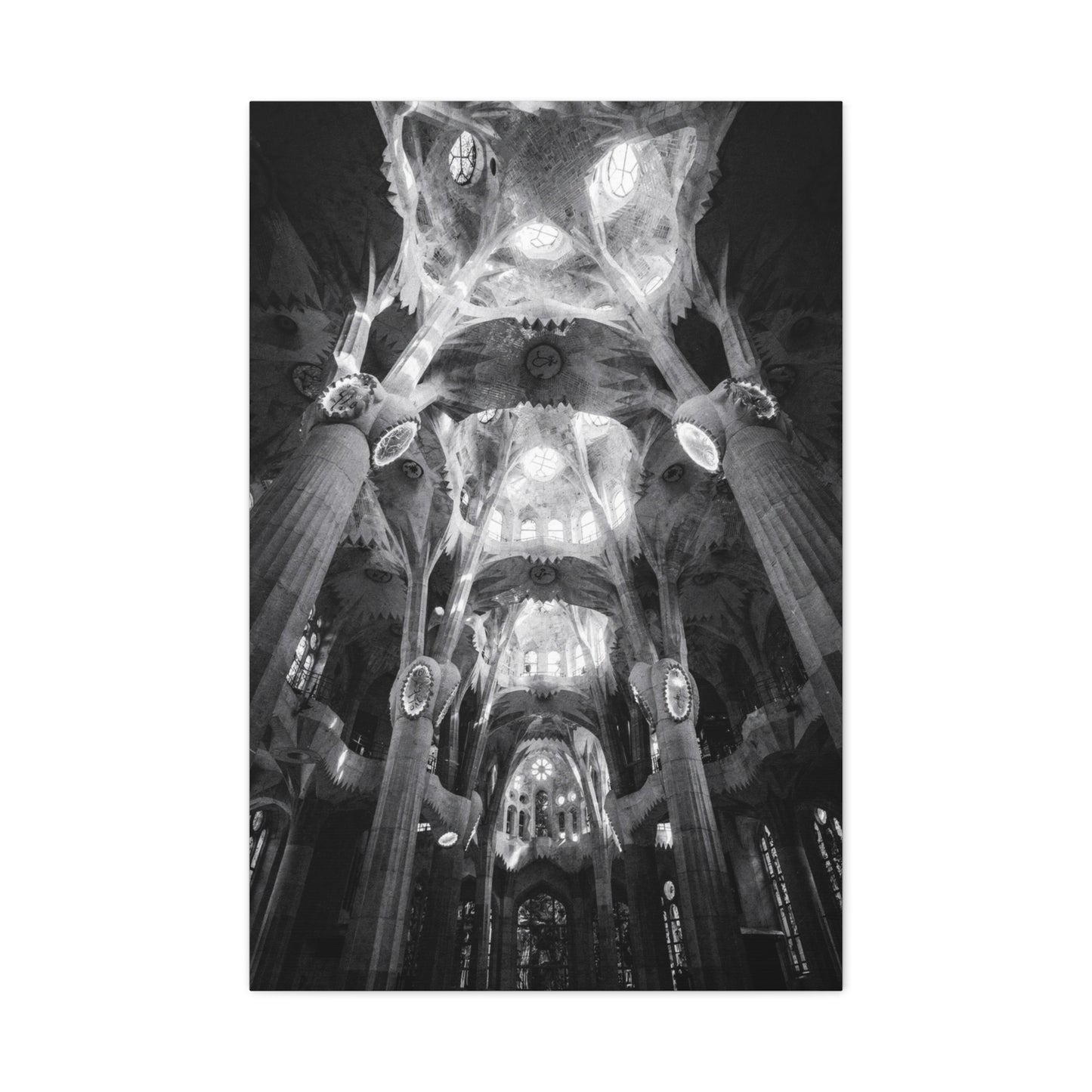 Sagrada Familia Cathedral Interior Canvas Wall Art - Black And White Architectural Art Print - Gothic Modern Sacred Ceiling View - Living Room Wall Decor Office Accent - Modern Farmhouse Style