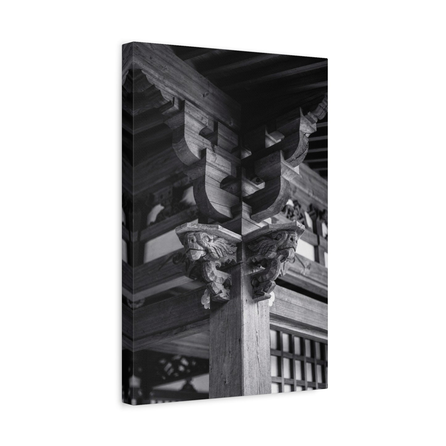Japanese Temple Architecture Canvas Wall Art - Black And White Wooden Carved Bracket Art Print - Traditional Zen Style - Living Room Wall Decor, Bedroom Home Decoration - Bedroom Home Decoration