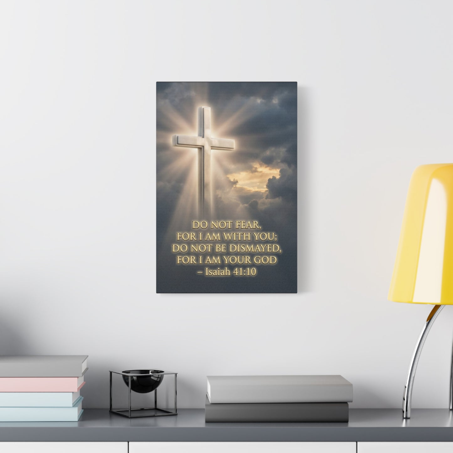 "Do Not Fear, For I Am With You" Cross Canvas Wall Art - Isaiah 41:10 Scripture Print, Glowing Christian Wall Decor, Traditional Faith Home Accent, Bedroom Living Room Office - Bedroom Home Decoration