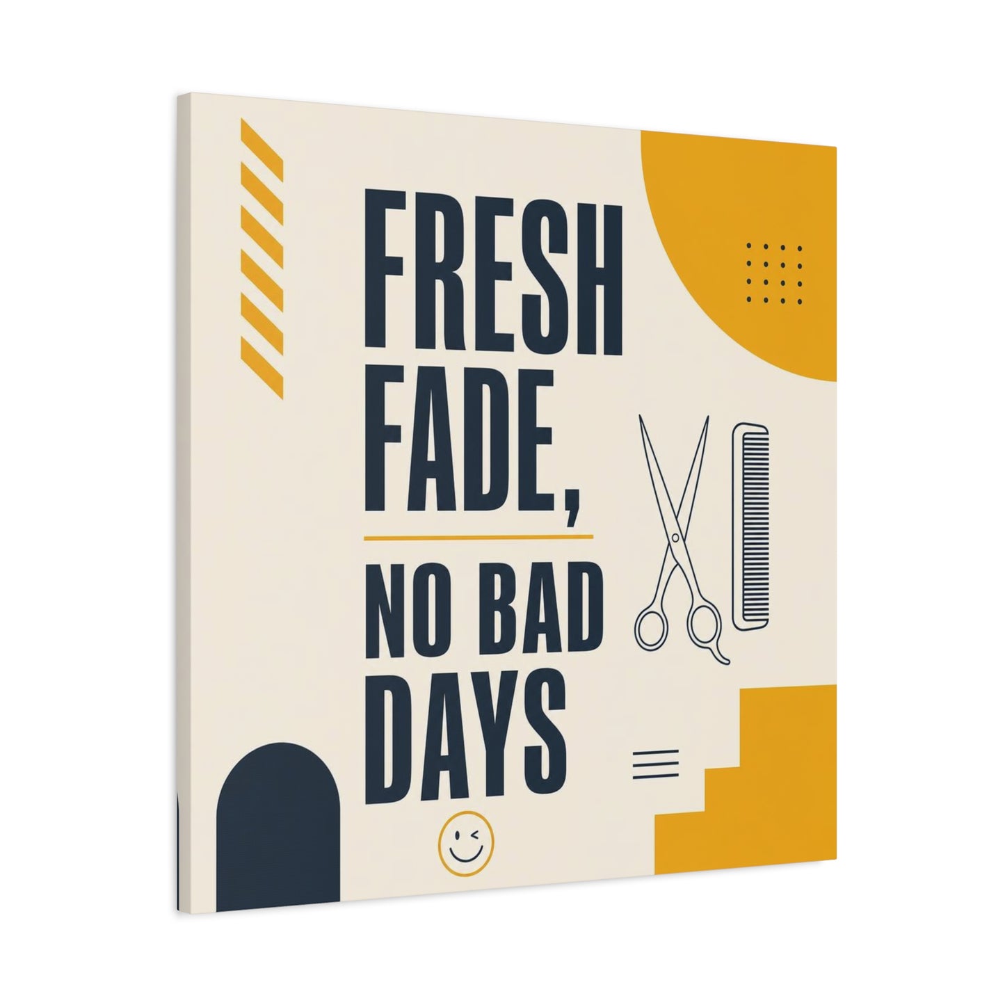 "Fresh Fade, No Bad Days" Barber Shop Canvas Wall Art - Scissors And Comb Typography Print - Modern Yellow Black Salon Decor - Workspace Wall Decor, Lobby Wall Art Accent - Gallery Wrapped Canvas