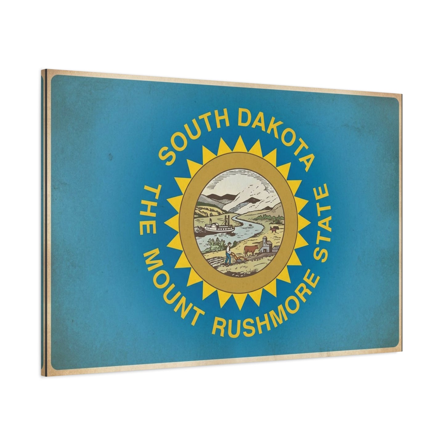 "South Dakota The Mount Rushmore State" Flag Canvas Wall Art - Vintage State Pride Decor, Blue Banner Print, Rustic Americana Style, Living Room Wall Decor, Office Art - Bedroom Home Decoration