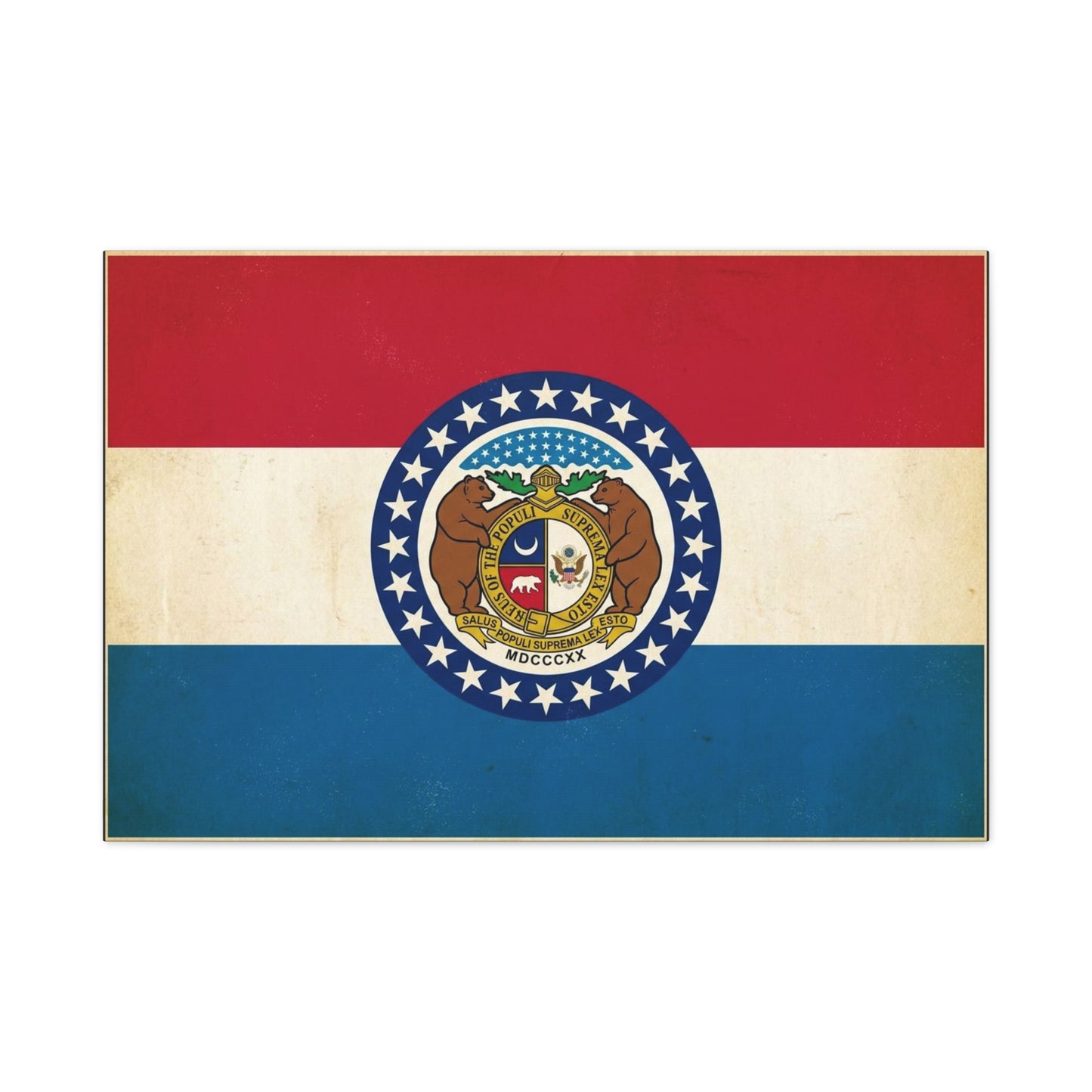 Missouri State Flag Canvas Wall Art - Vintage Red White Blue Bear Seal Print - Patriotic Americana Decor - Living Room Wall Decor, Office Art - Ready to Hang - Bedroom Home Decoration - Ready to Hang