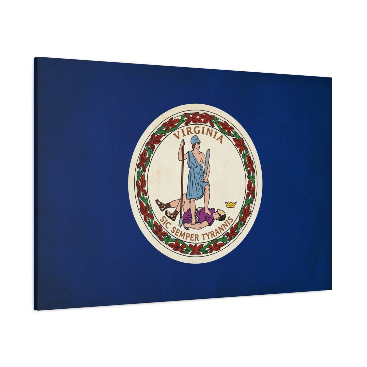 "Virginia" "Sic Semper Tyrannis" State Flag Canvas Wall Art - Vintage Commonwealth Seal Print, Blue Banner Decor, Patriotic Heritage Style, Living Room Wall Decor, Office Accent - Ready to Hang