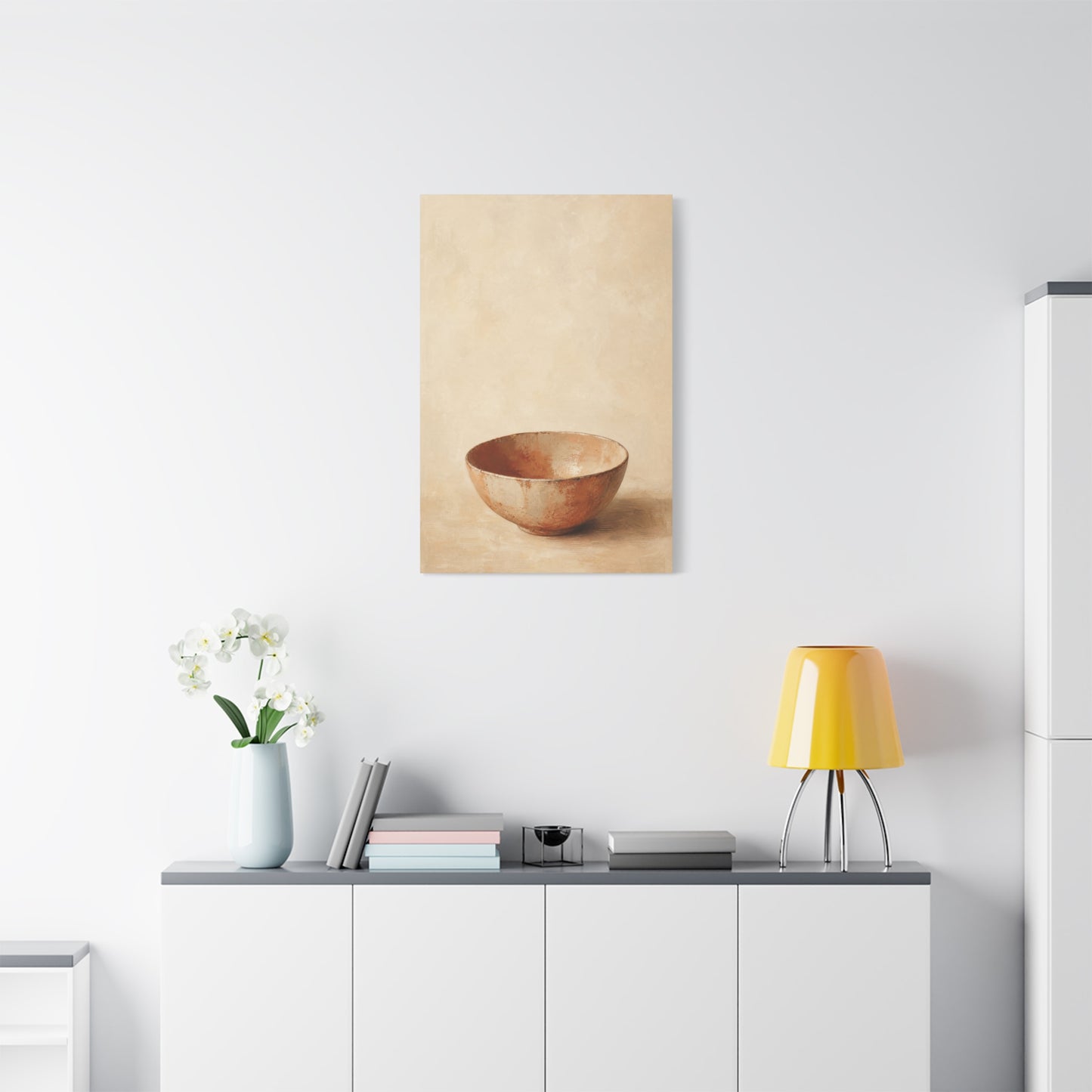 Rustic Ceramic Bowl Canvas Wall Art - Minimalist Still Life Neutral Beige Cotton Print - Contemporary Kitchen Wall Decor, Dining Room Accent, Modern Farmhouse Home Decoration - Bedroom Home Decoration