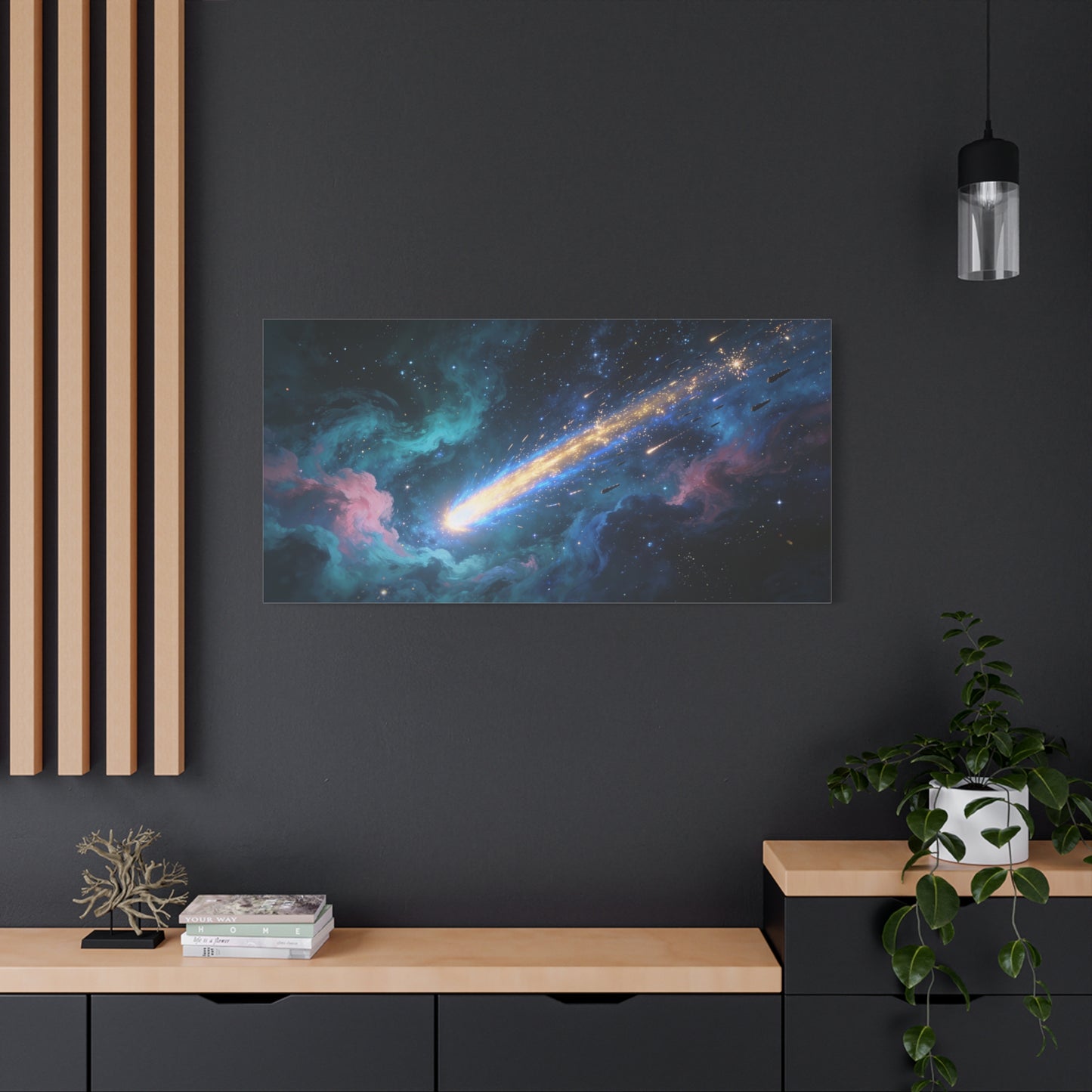 Comet Galaxy Canvas Wall Art - Cosmic Nebula Starfield, Abstract Space Artwork - Matte Cotton Print, Contemporary Celestial Style - Living Room Wall Decor, Office Art - Bedroom Home Decoration