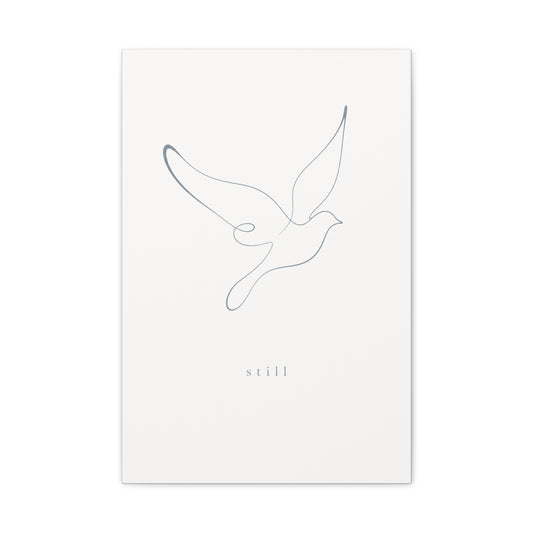 "Still" Dove Canvas Wall Art - Minimalist Line Drawing Bird Print, Calm Neutral Typography Decor - Modern Bedroom Home Decoration, Meditation Space Accent, Living Room Wall Decor - Ready to Hang