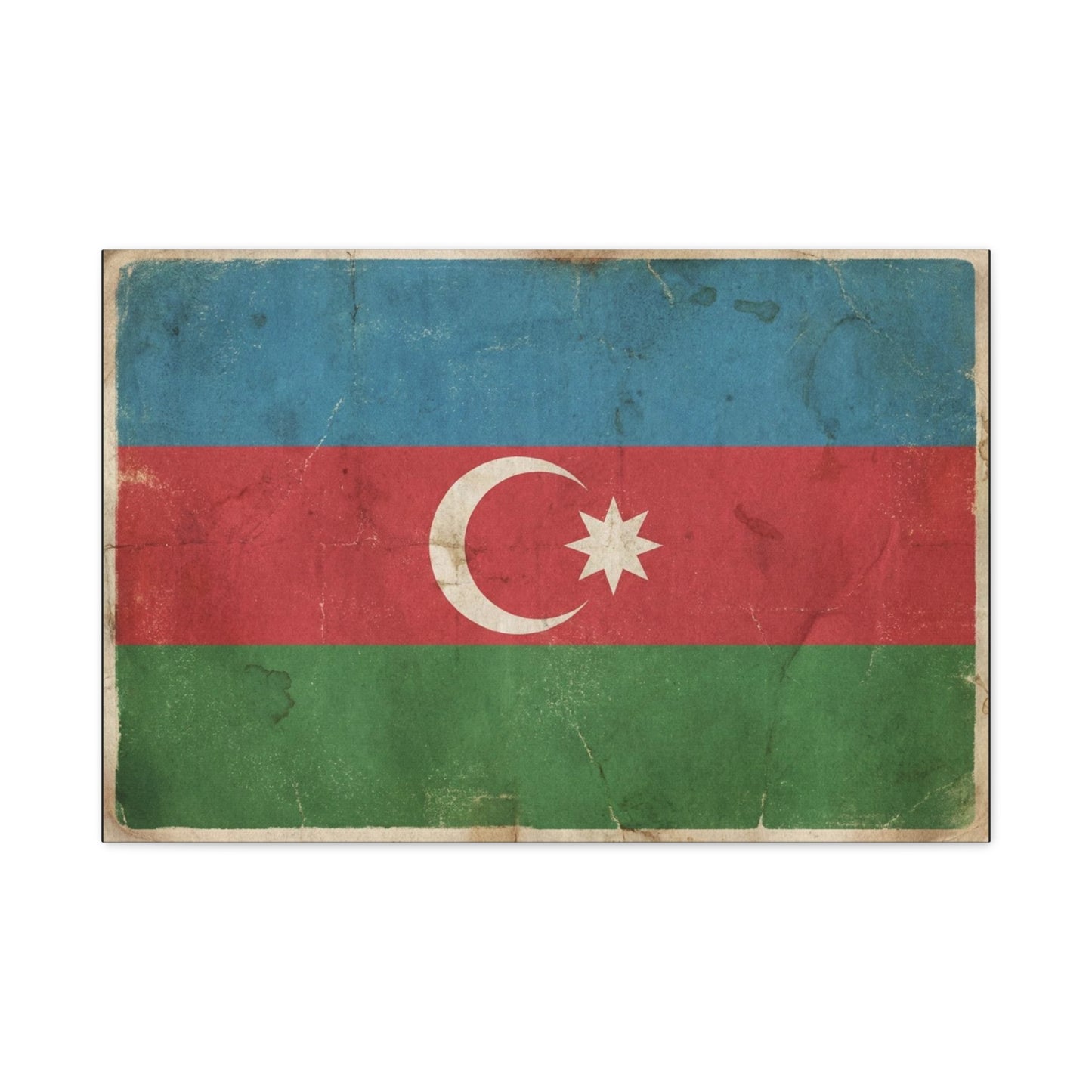 Azerbaijan Flag Canvas Wall Art - Vintage Distressed Crescent Star Print - Patriotic Heritage Decor, Rustic Style, Living Room Wall Decor, Office Art - Bedroom Home Decoration - Modern Farmhouse Style