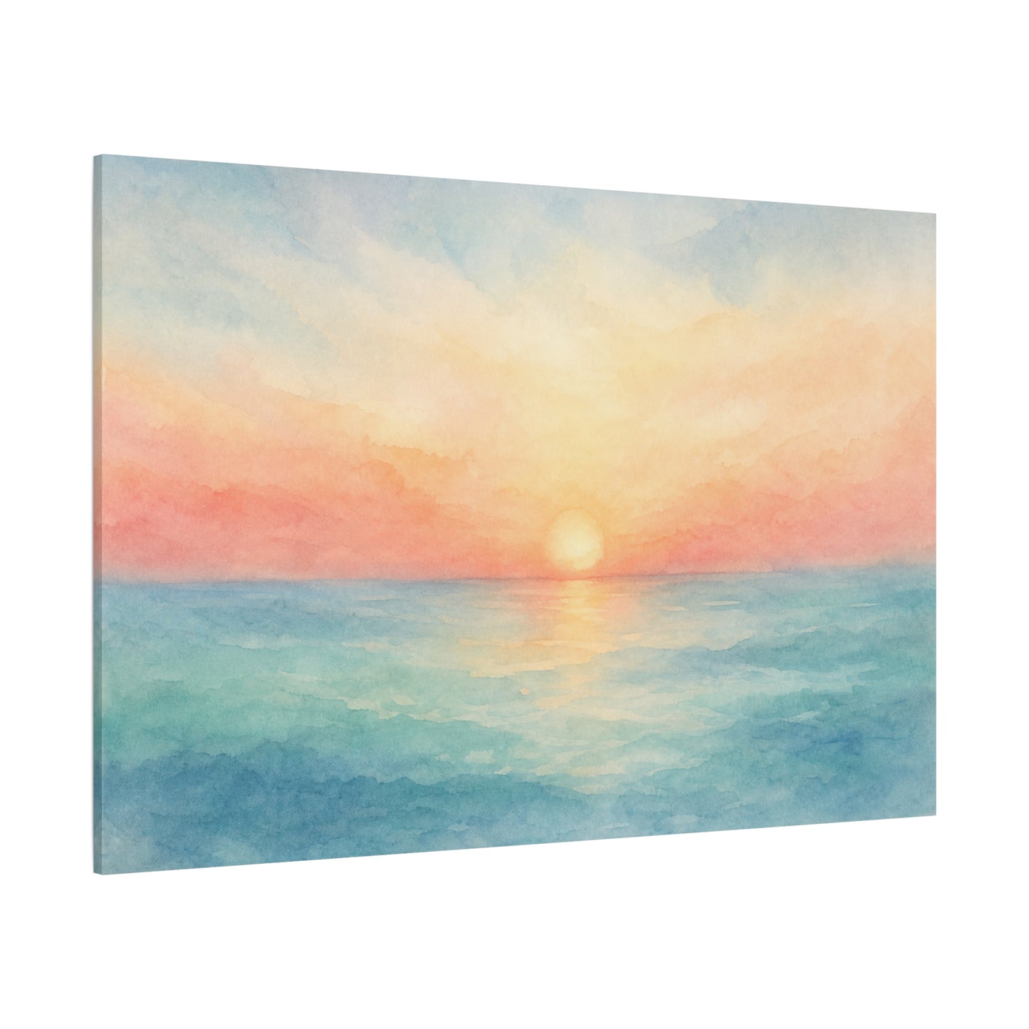 Pastel Ocean Sunrise Canvas Wall Art - Watercolor Seascape, Coastal Wall Decor - Serene Beach Horizon Print - Bedroom Home Decoration, Living Room Accent, Jellyfish Room Decor - Modern Farmhouse Style