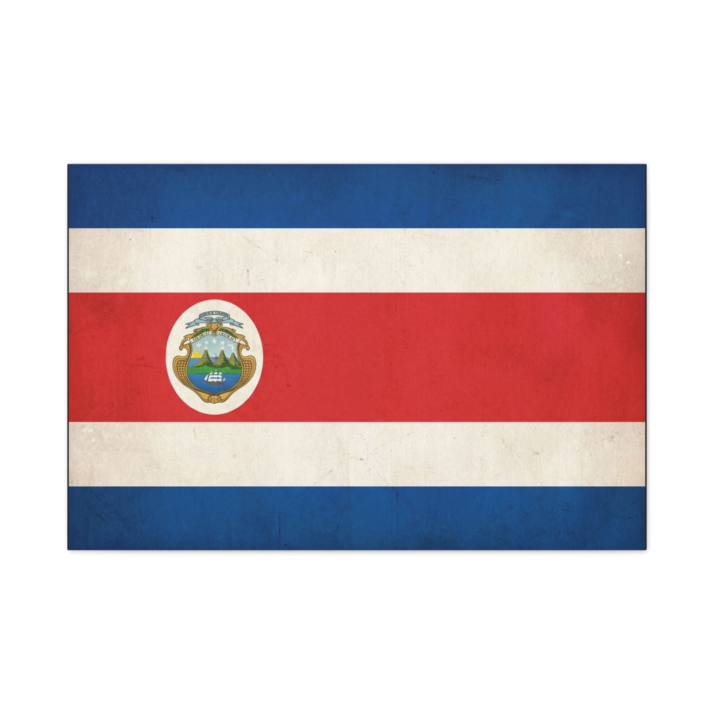 Costa Rica Flag Canvas Wall Art - Vintage National Banner With Coat Of Arms - Patriotic Red White Blue Print - Cultural Heritage Decor For Living Room, Office, Dorm Wall Display - Ready to Hang