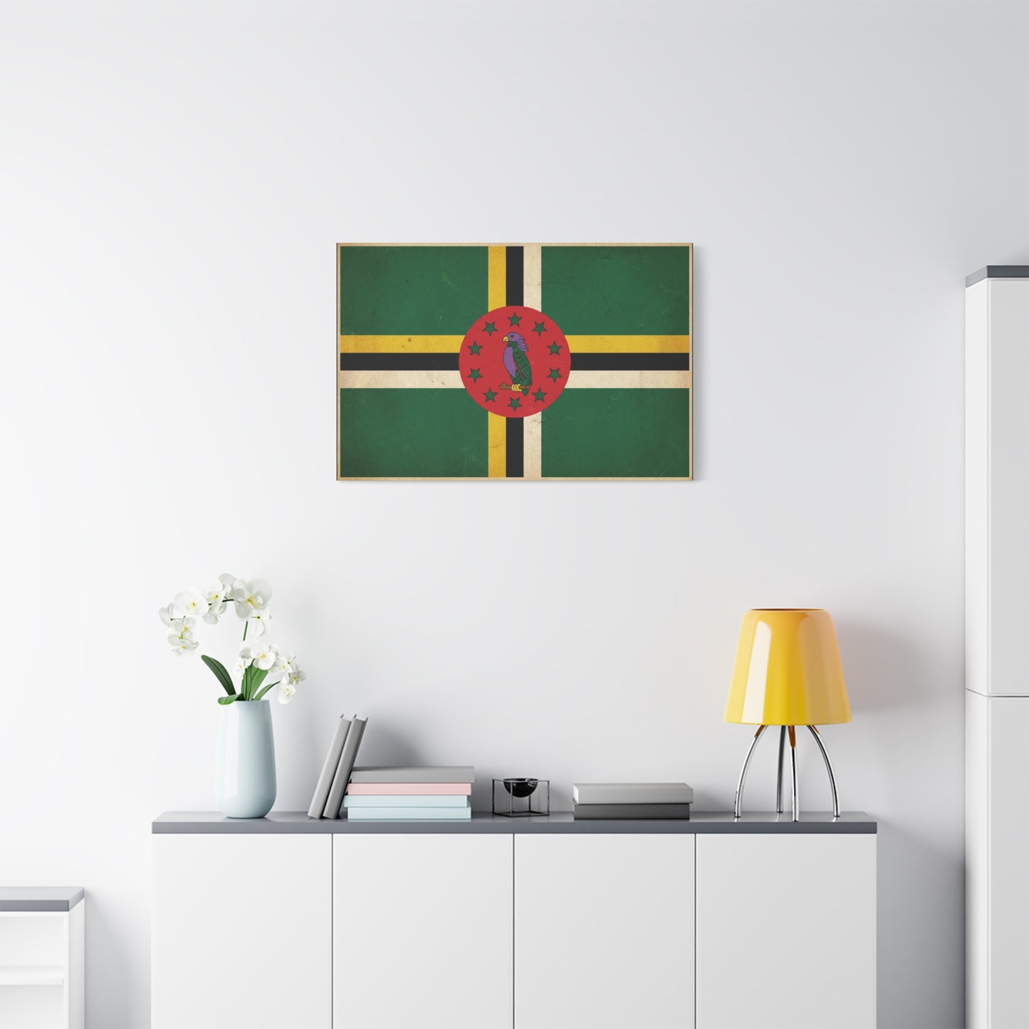 Dominica Flag Canvas Wall Art - Vintage Caribbean Nation Print, Distressed Green Red Sisserou Parrot Design - Traditional Island Decor - Living Room Wall Decor, Office Art - Bedroom Home Decoration