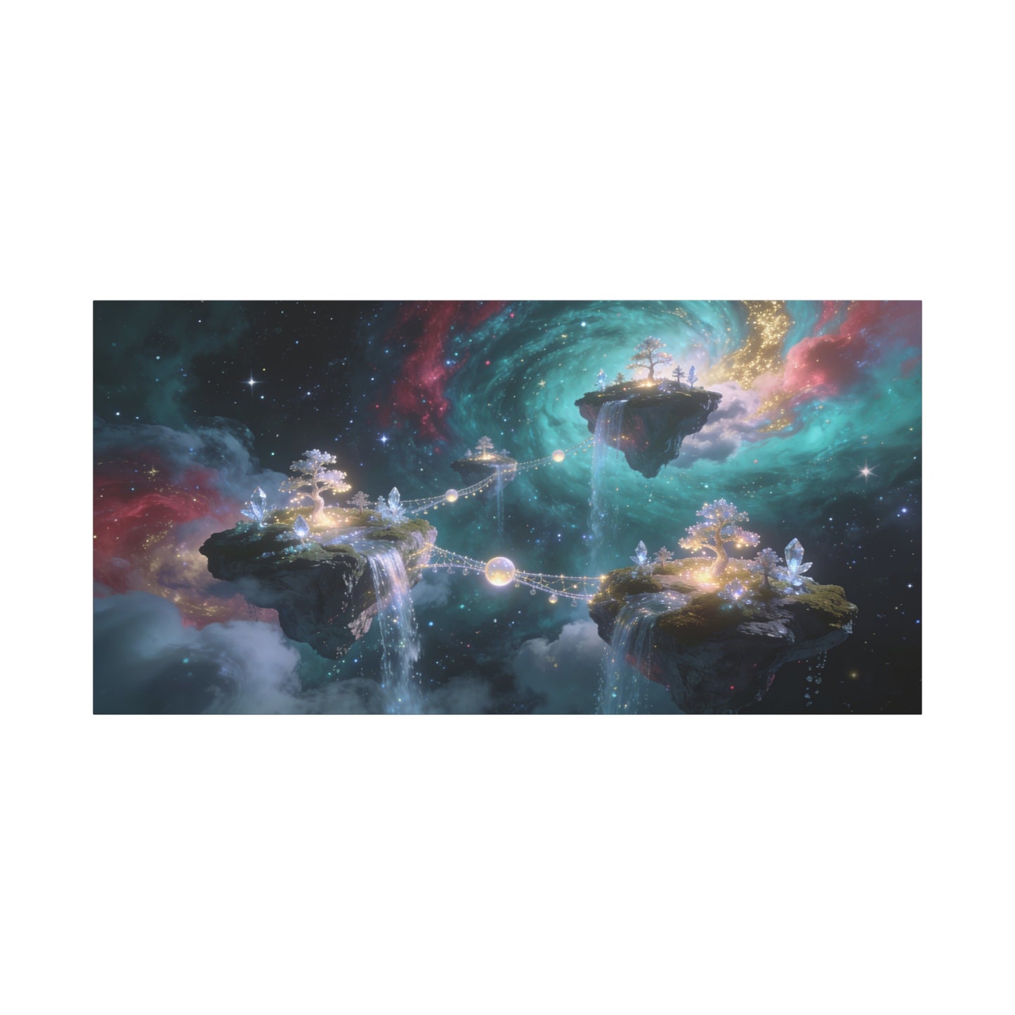Floating Islands Canvas Wall Art - Fantasy Galaxy Sky, Waterfalls, Crystal Trees - Dreamlike Cosmic Landscape Canvas Print - Contemporary Wall Decor For Living Room Bedroom Office - Ready to Hang